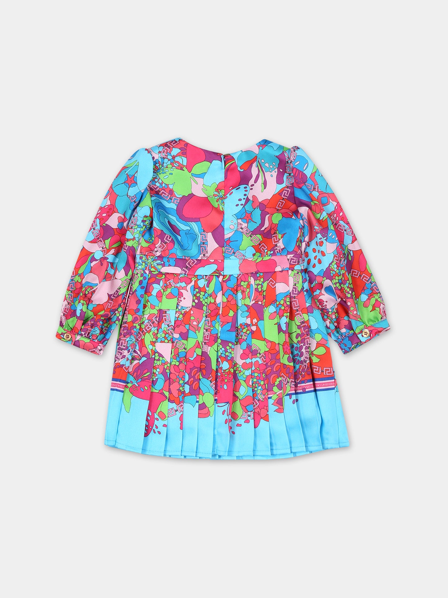 Vestito celste per neonata con stampa floreale,Versace,1006828 1A08364 5V020