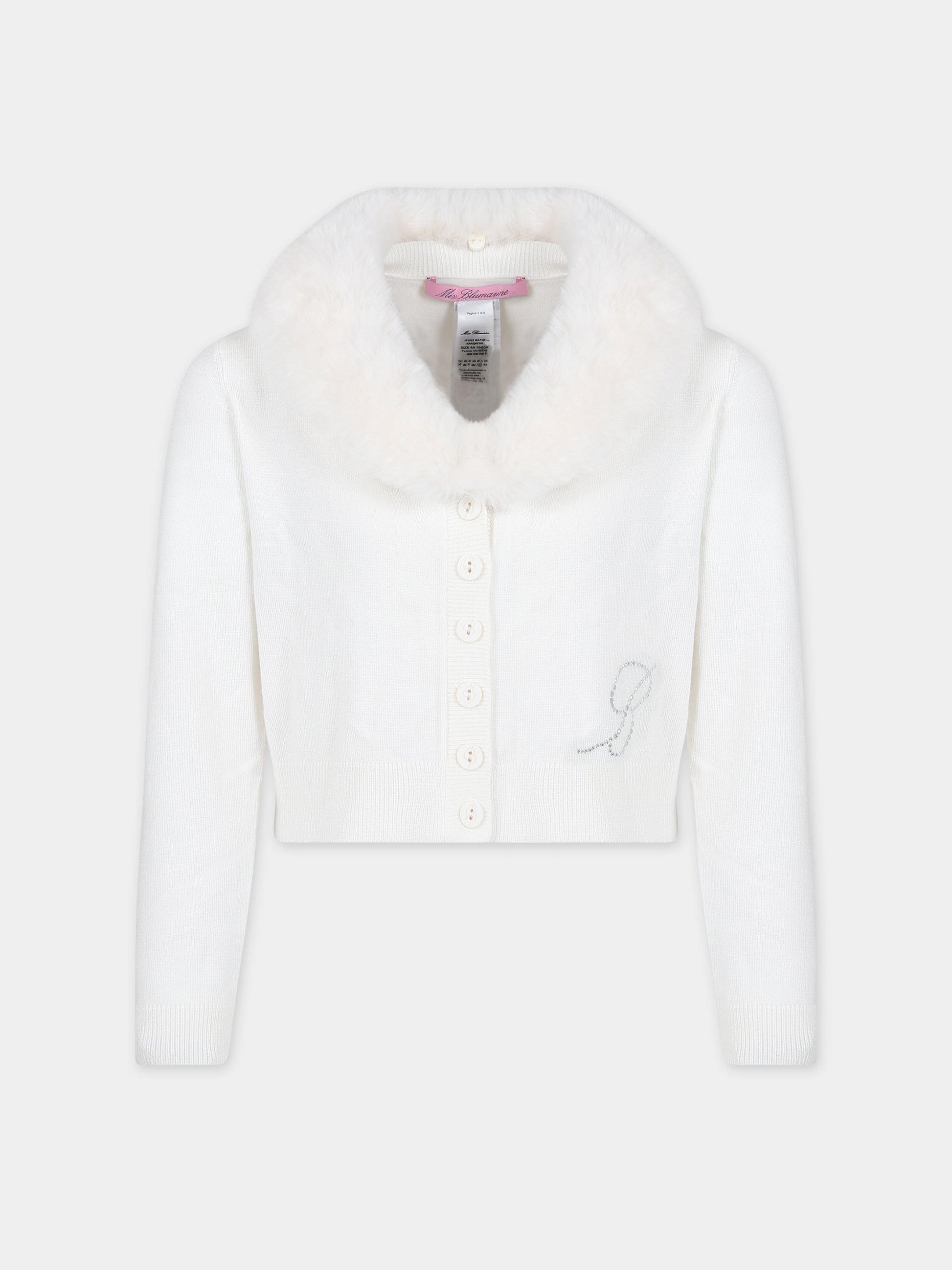 Cardigan avorio per bambina con logo,Blumarine Baby,IF3092 10602