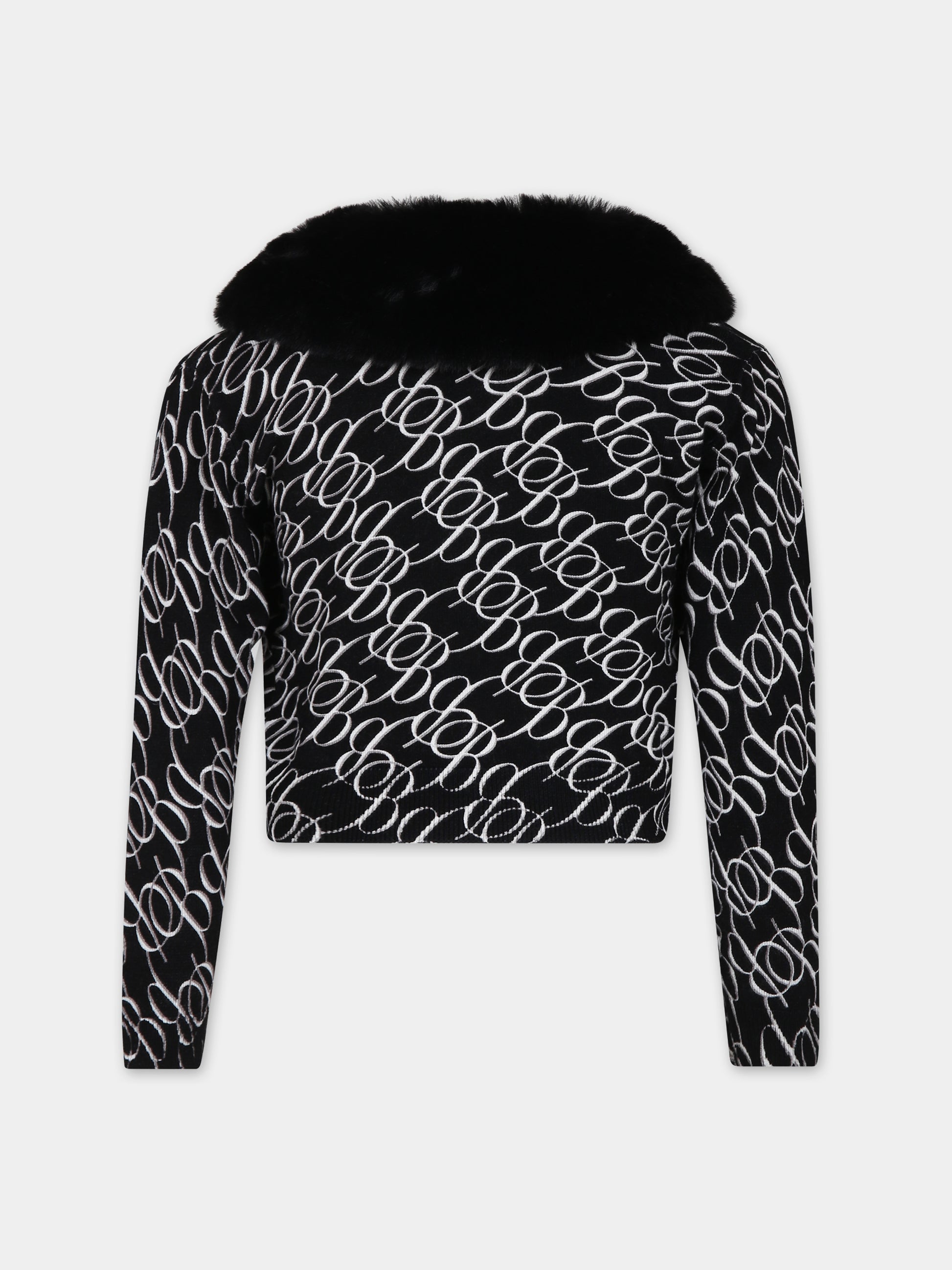 Cardigan nero per bambina con logo,Blumarine Baby,IF3091 09M04