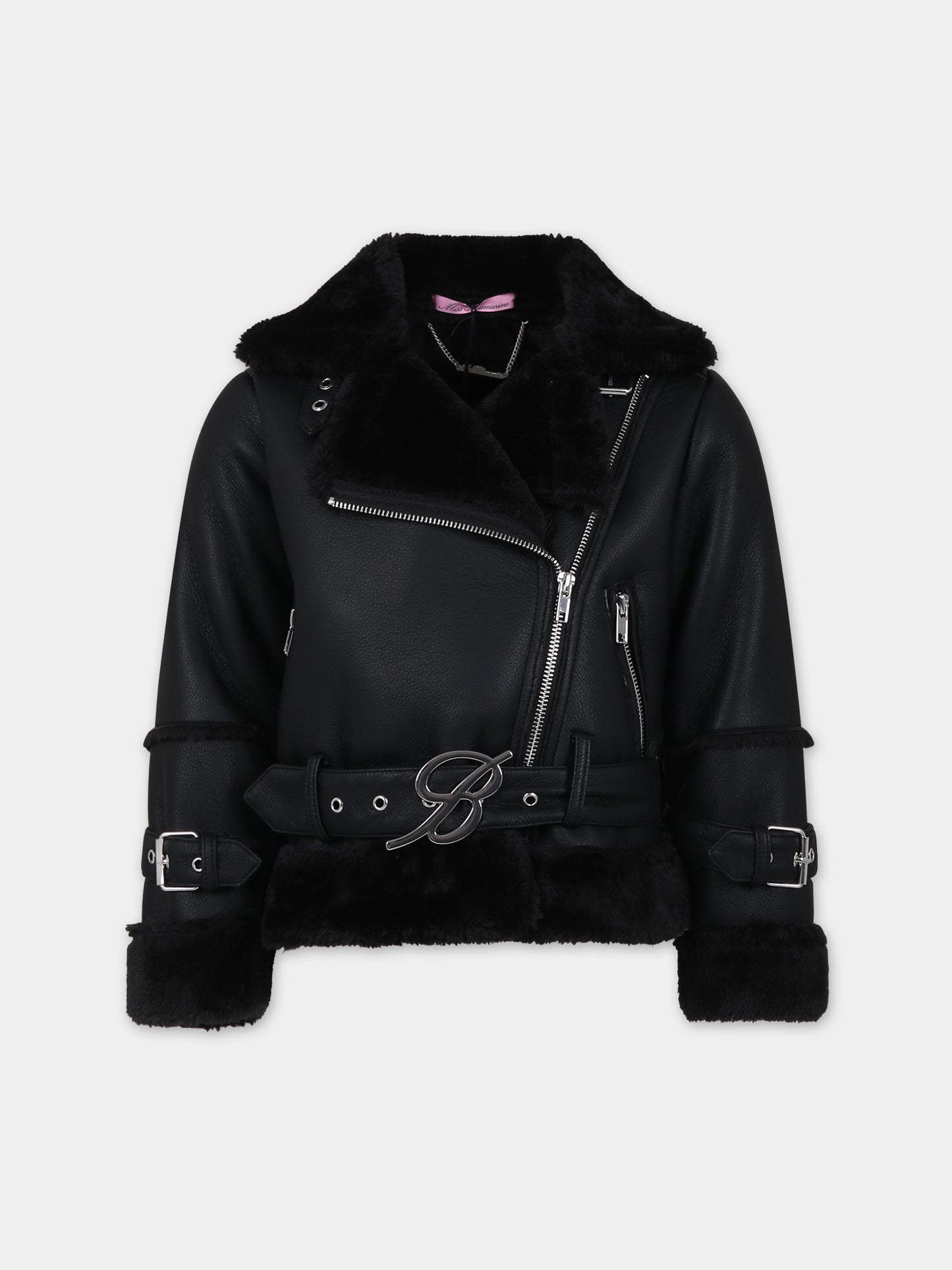 Giubbotto nero per bambina  con logo,Blumarine Baby,IF3018 22222