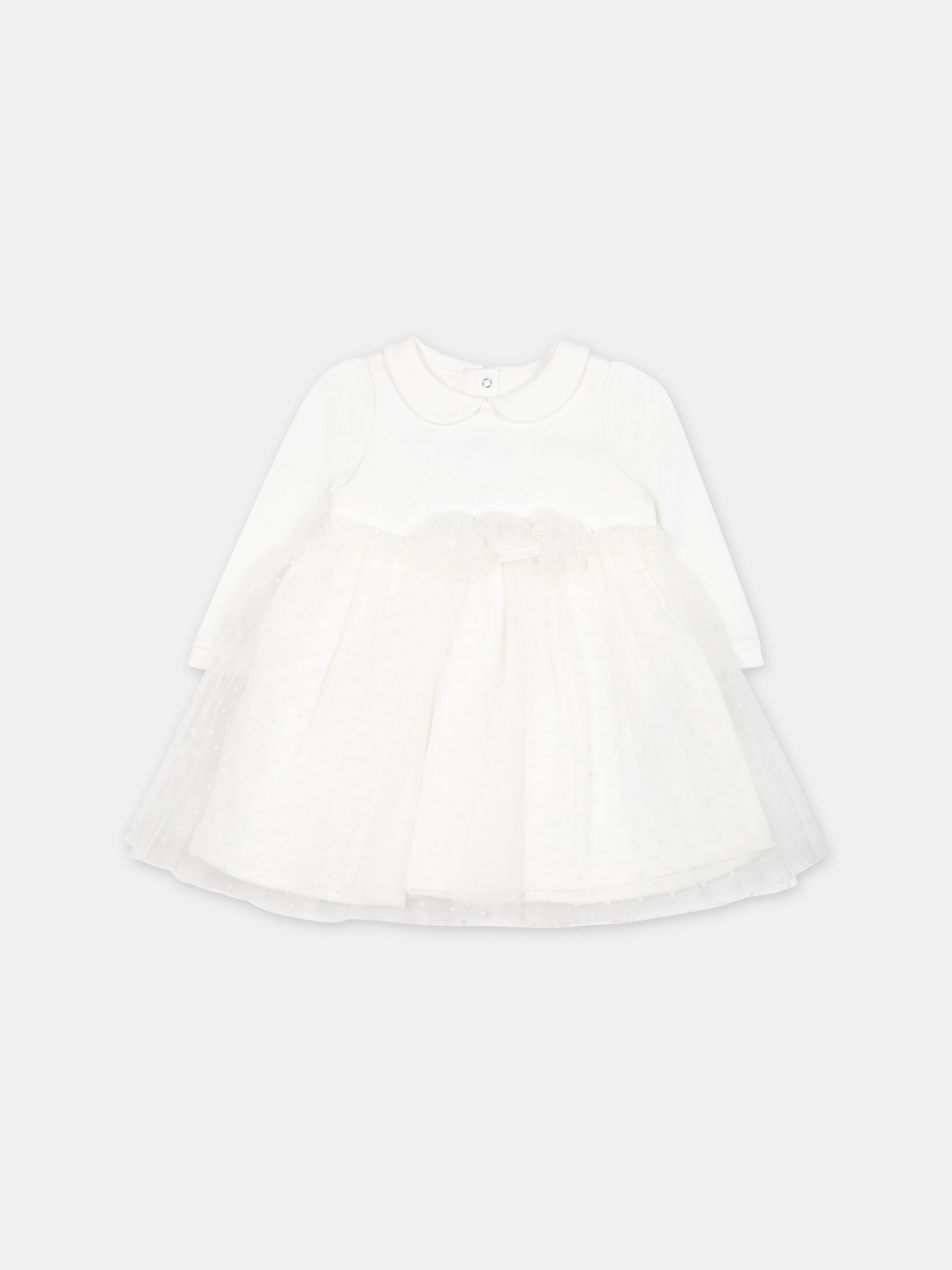 Vestito bianco per neonata con logo,Blumarine Baby,IF3110 10602