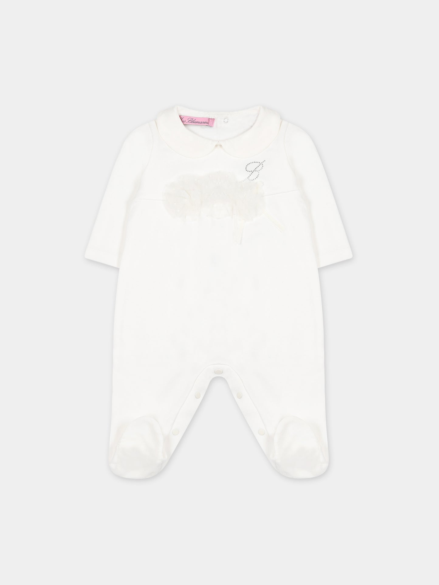 Tutina bianca per neonata con logo,Blumarine Baby,IF3114 10602