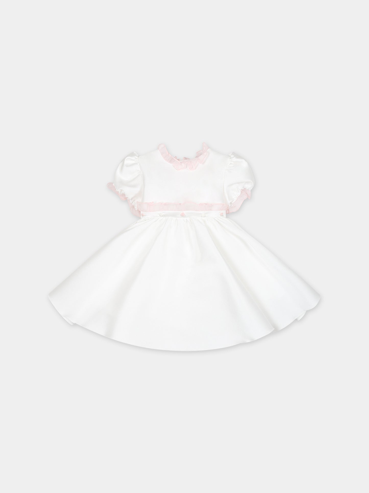 Vestito bianco per neonata con fiori ricamati,La Stupenderia,CBAB56O03