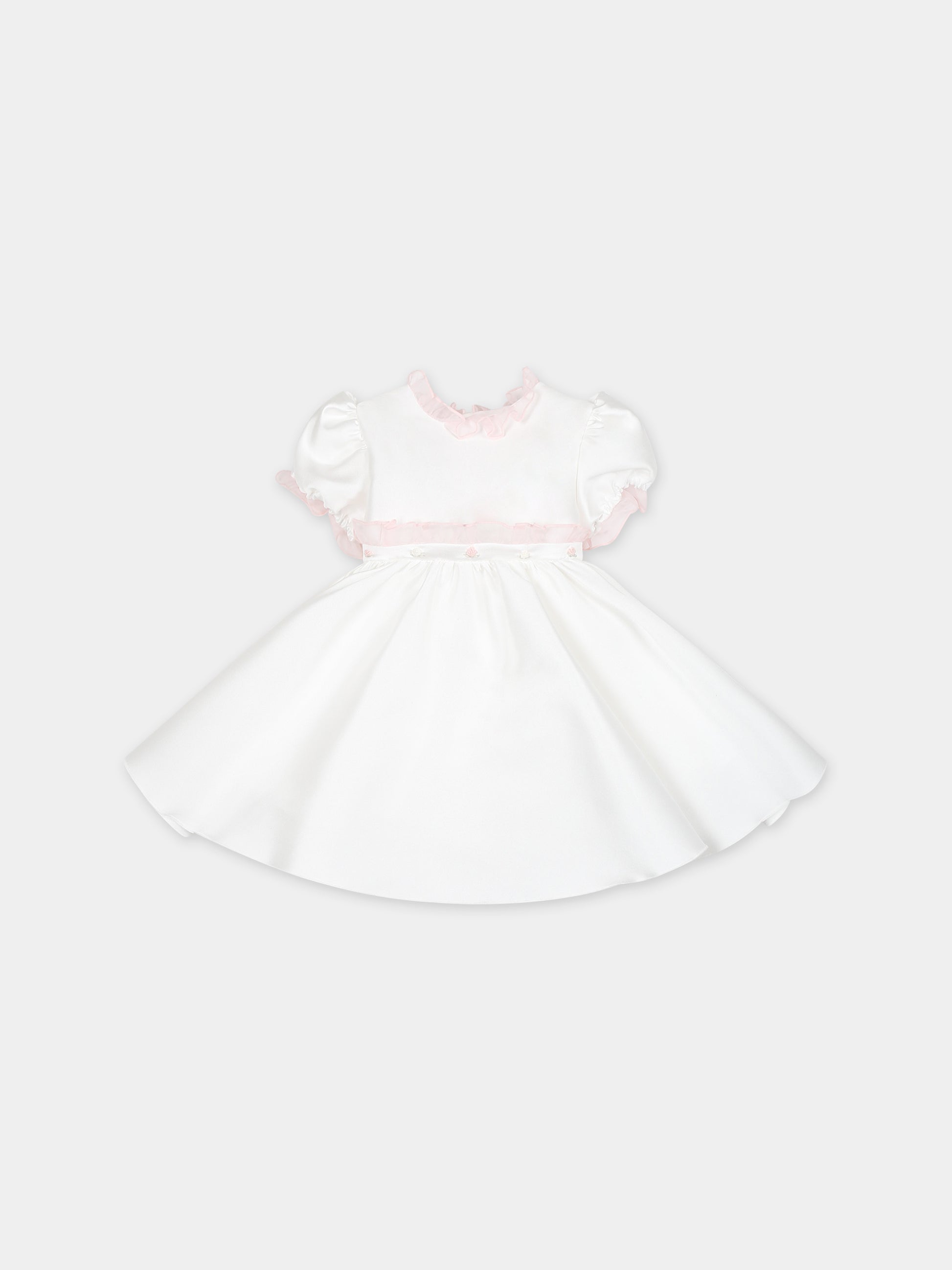 Vestito bianco per neonata con fiori ricamati,La Stupenderia,CBAB56O03