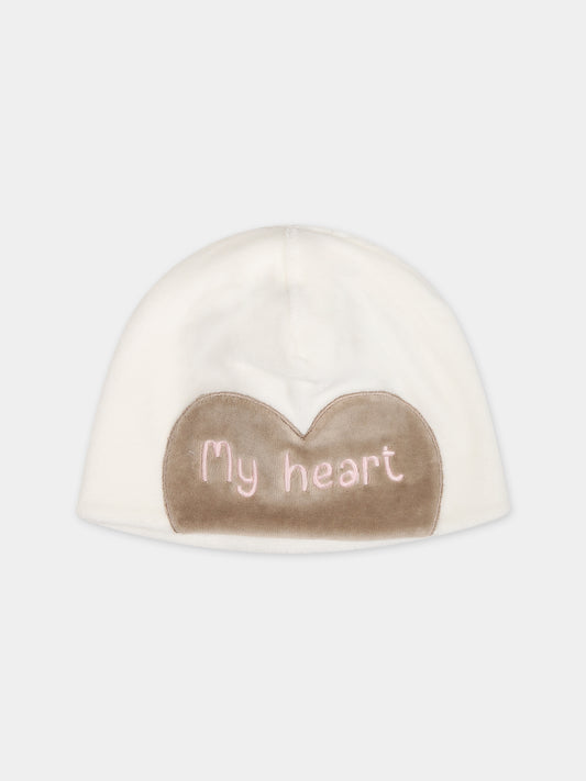 Cappello bianco per neonata con cuore,La Stupenderia,TBCP54L02