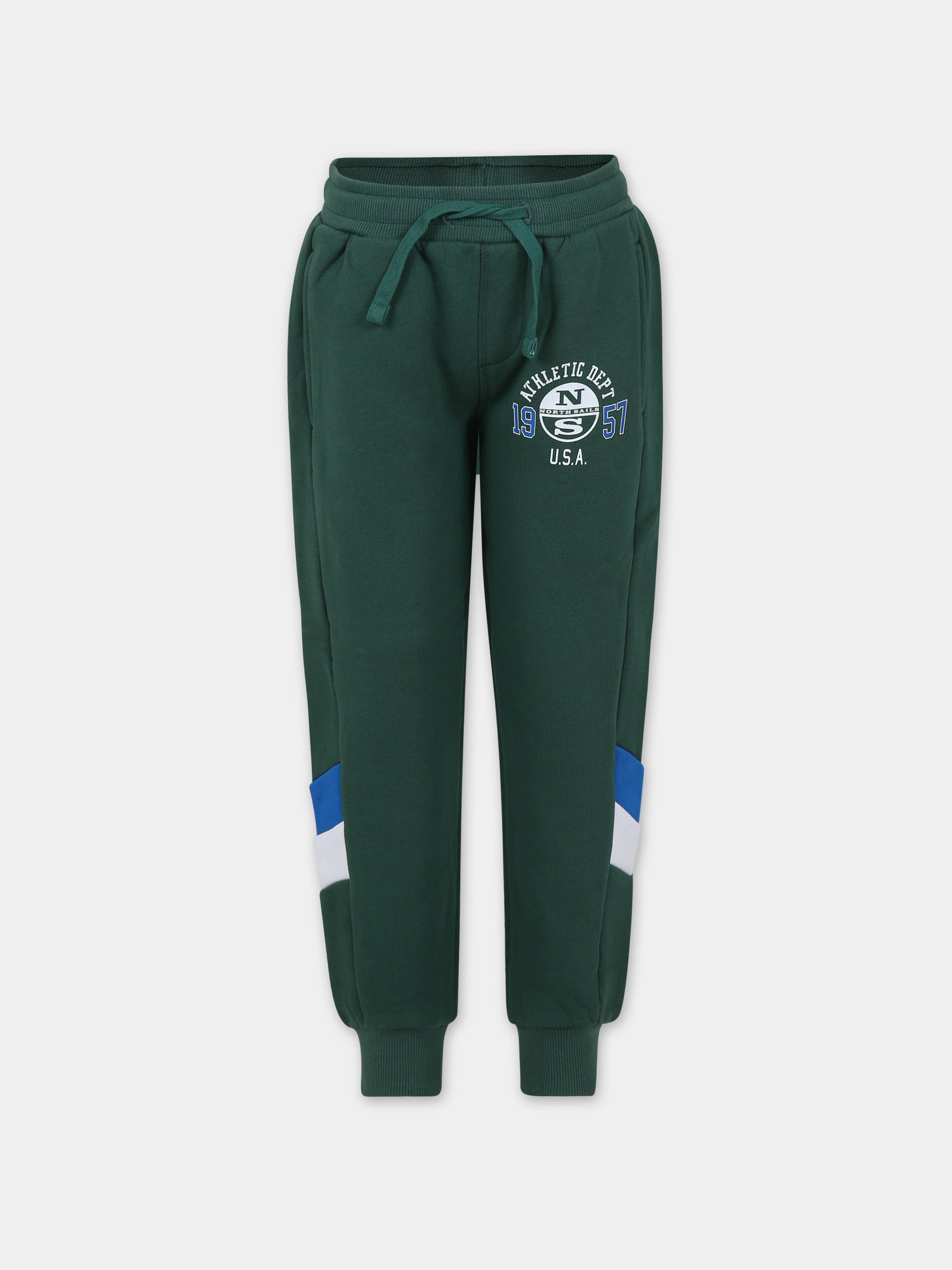 Pantalone sportivo verde per bambino con logo,North Sails,775392 000 0403