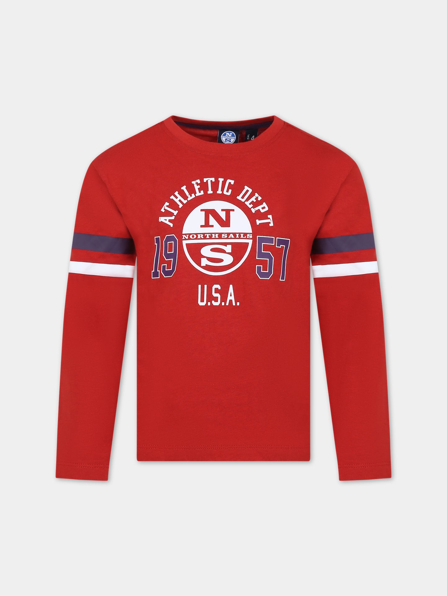 T-shirt rossa per bambino con logo,North Sails,795063 000 0237