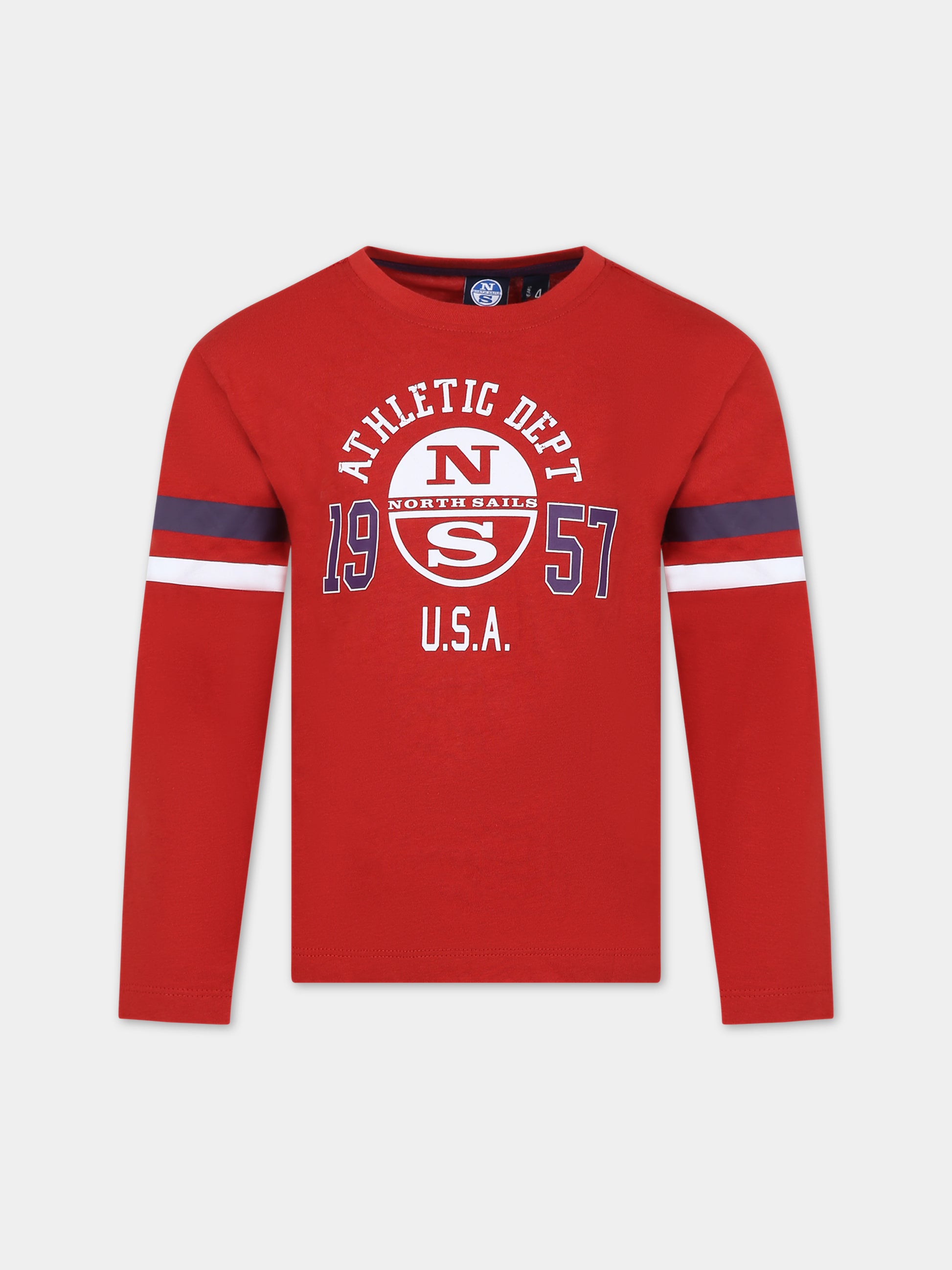 T-shirt rossa per bambino con logo,North Sails,795063 000 0237