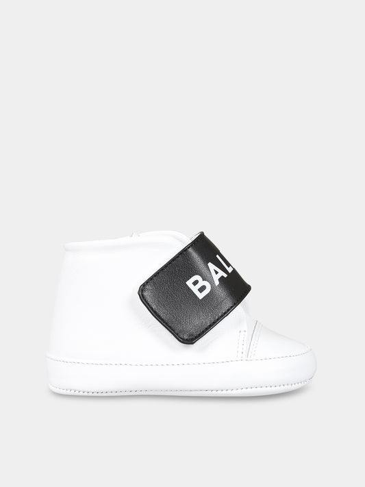 Sneakers bianche da culla per neonati con logo,Balmain Kids,BT0656 Y0051 100NE