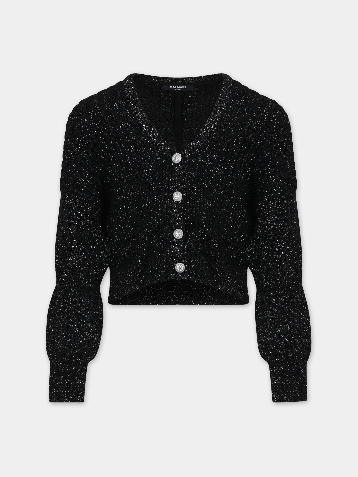 Cardigan nero per bambina con effetto lurex,Balmain Kids,BT9B30 W0008 931AG