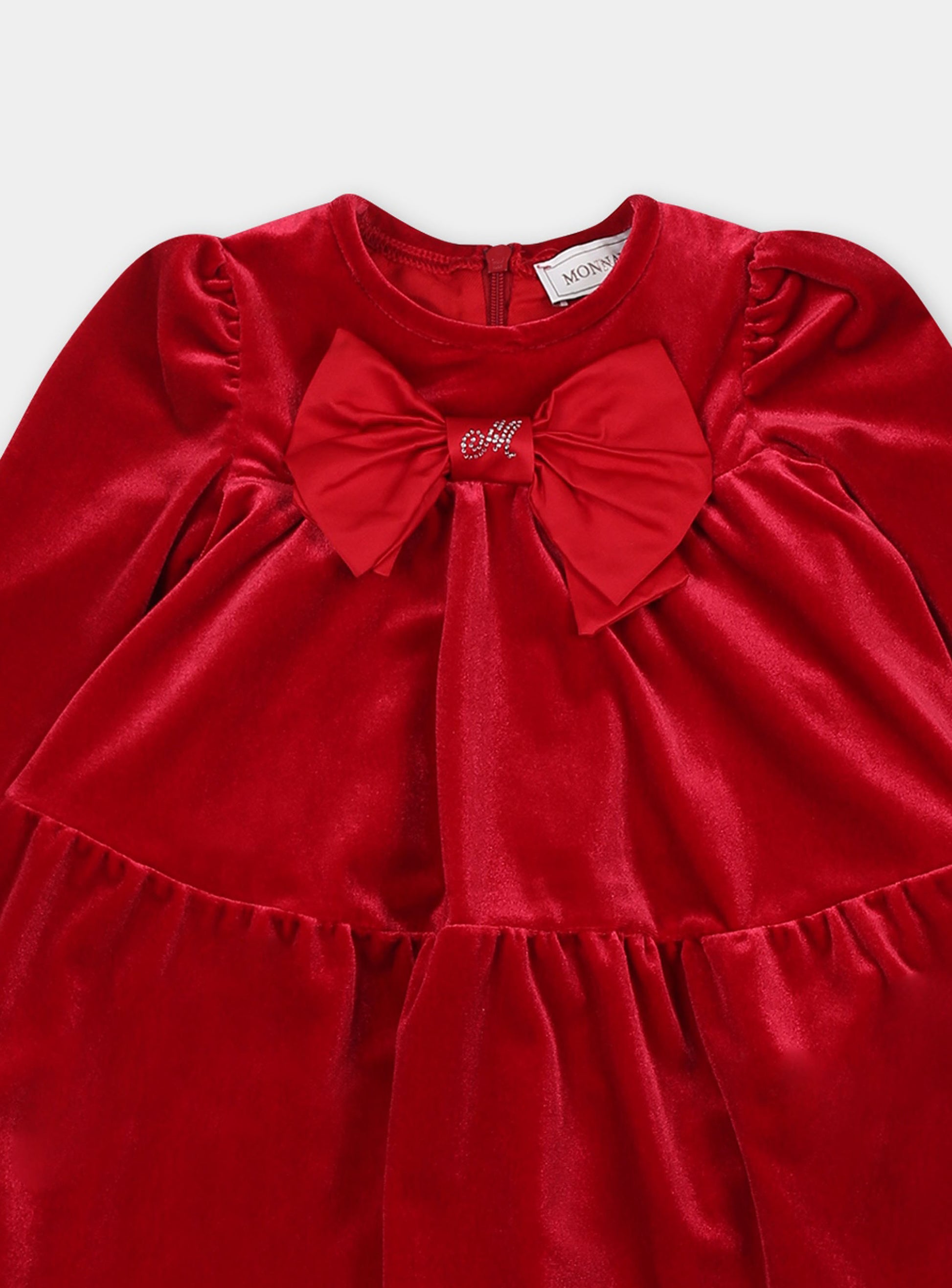 Vestito rosso per bambina con fiocco,Monnalisa,31B912 2850 0043