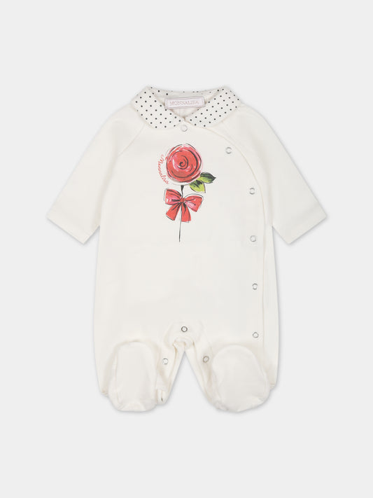 Tutina bianca per neonata con fiore e logo,Monnalisa,35B213 2004 0143