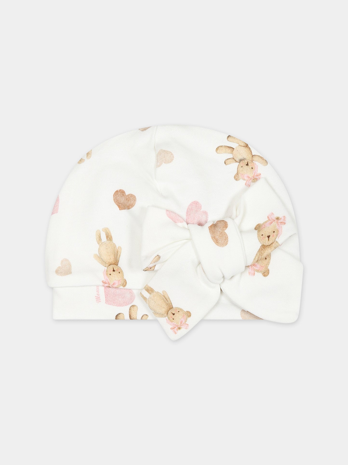 Cappello bianco per neonata con cuori e orsetti,Monnalisa,35B006 2099 0001
