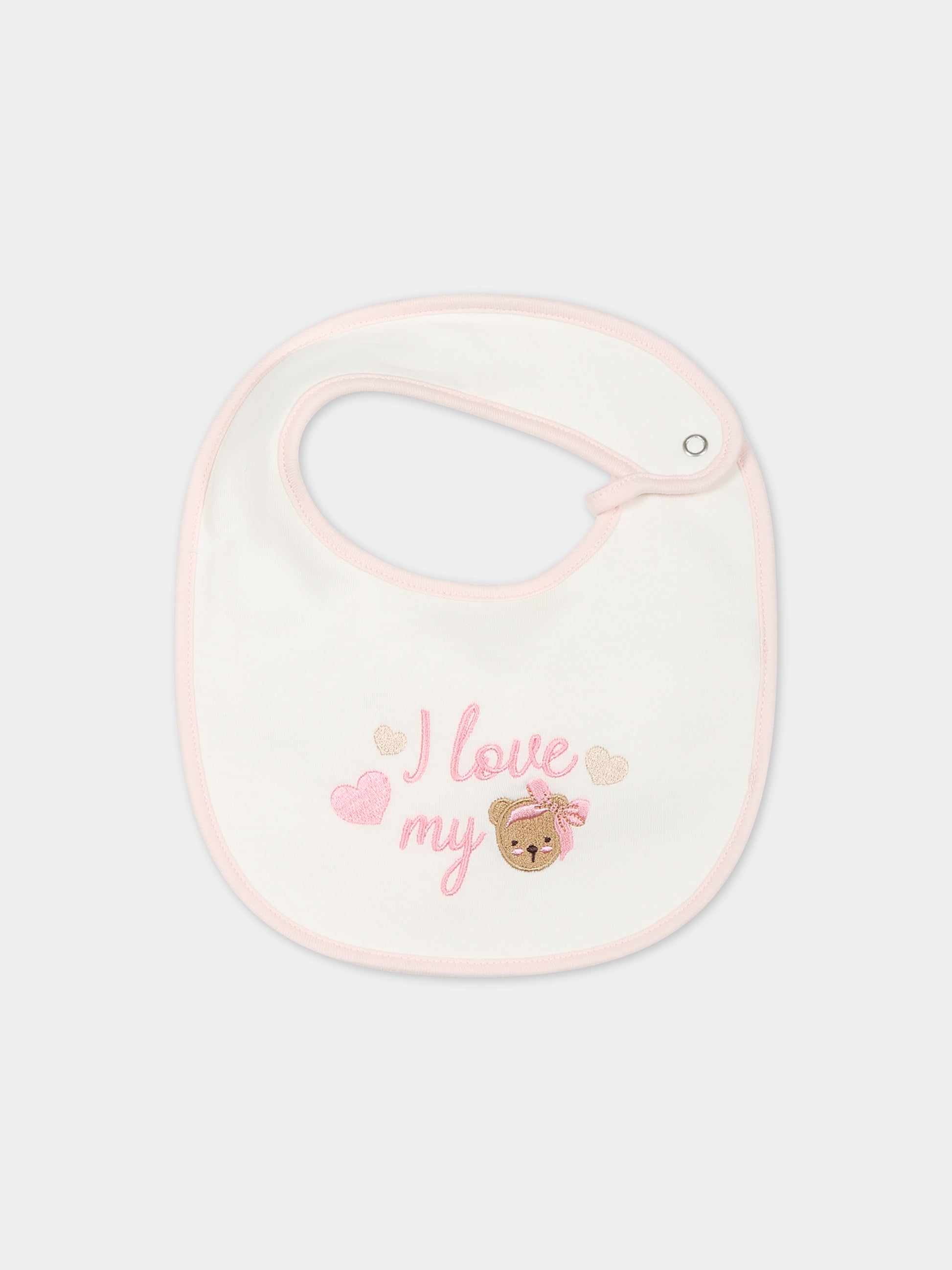Bavaglino bianco per neonata con scritta e orso,Monnalisa,35B007 2004 0001