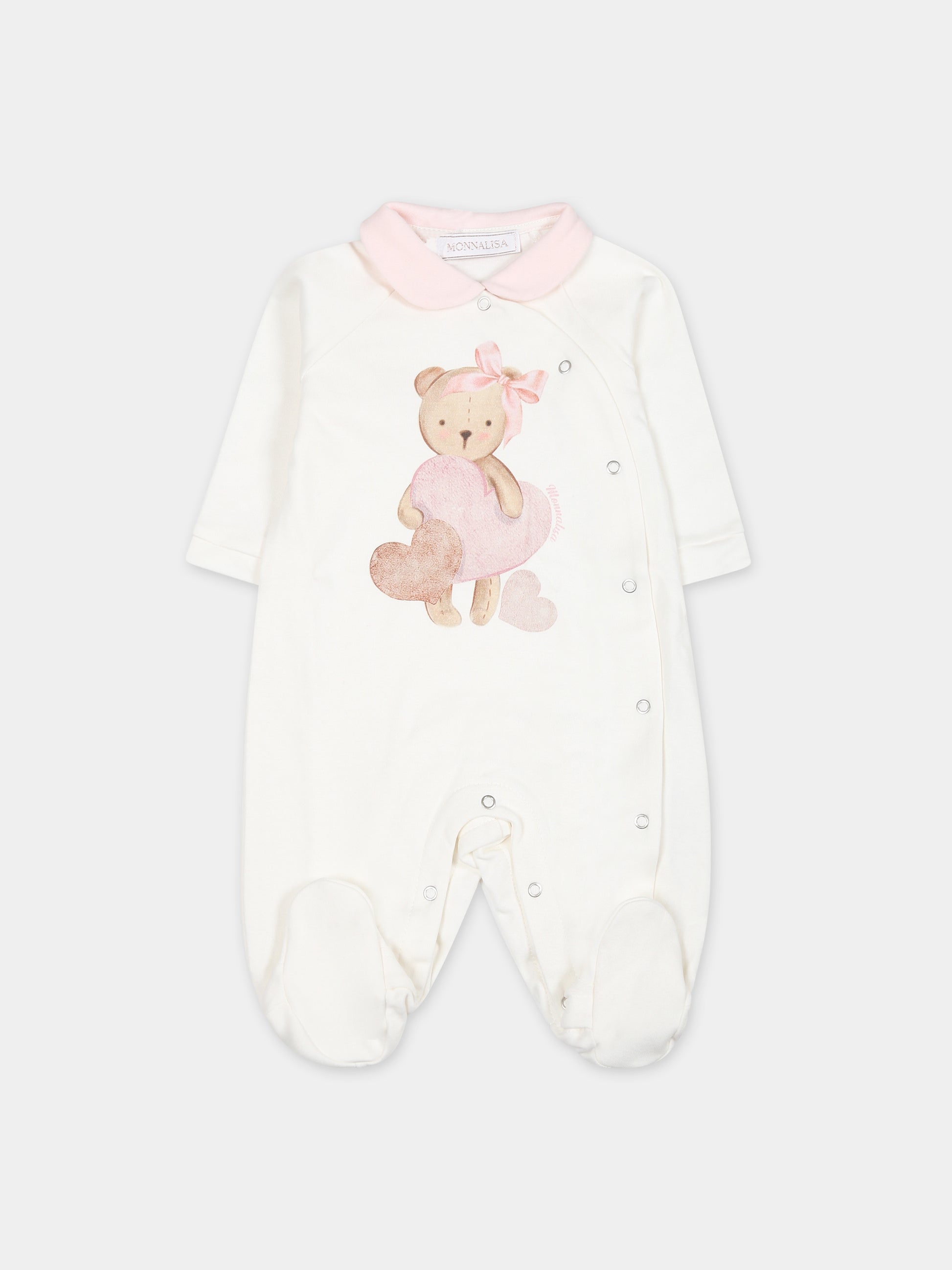 Tutina bianca per neonata con stampa orso e logo,Monnalisa,35B208 2004 0001