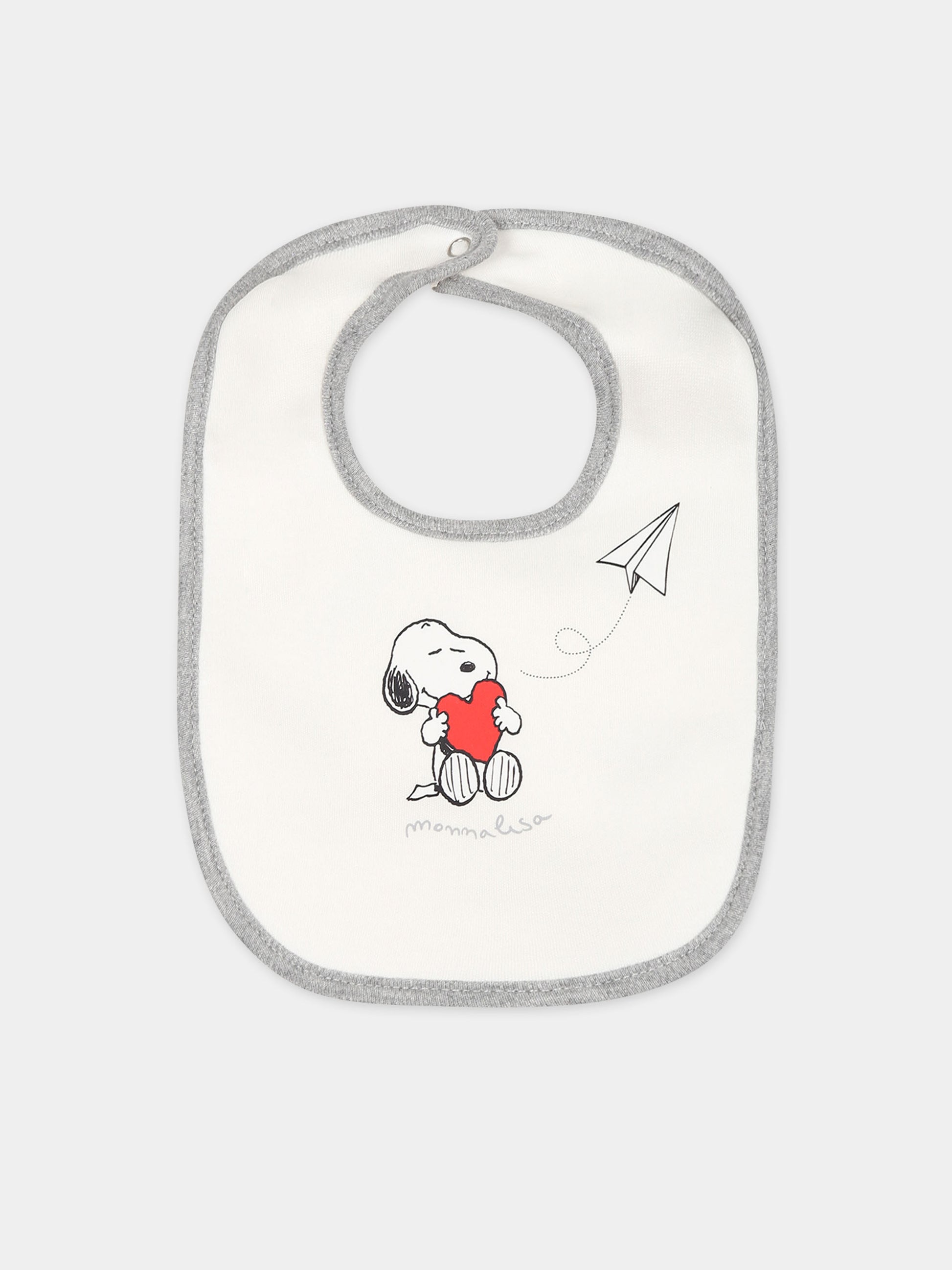 Bavaglino bianco per neonati con stampa Snoopy,Monnalisa,22B006 2004 0132
