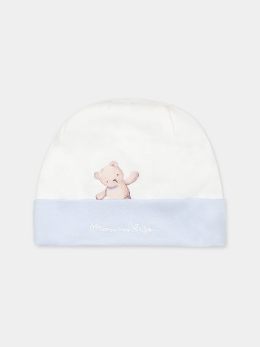 Cappello bianco per neonato con logo e orsetto,Monnalisa,22B001 2004 0152