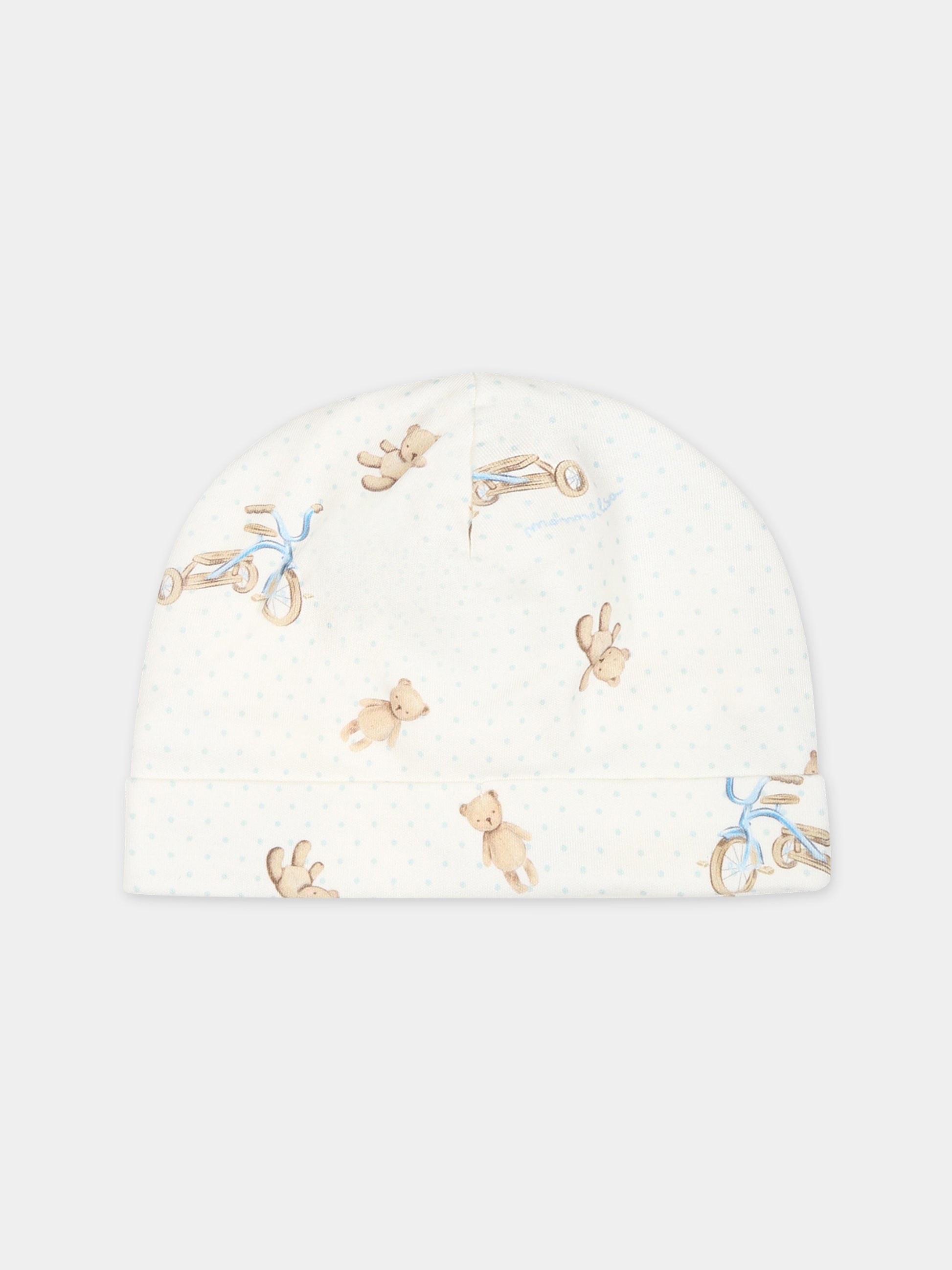 Set bianco per neonato con pois e stampa triciclo,Monnalisa,22B502 2049 0152