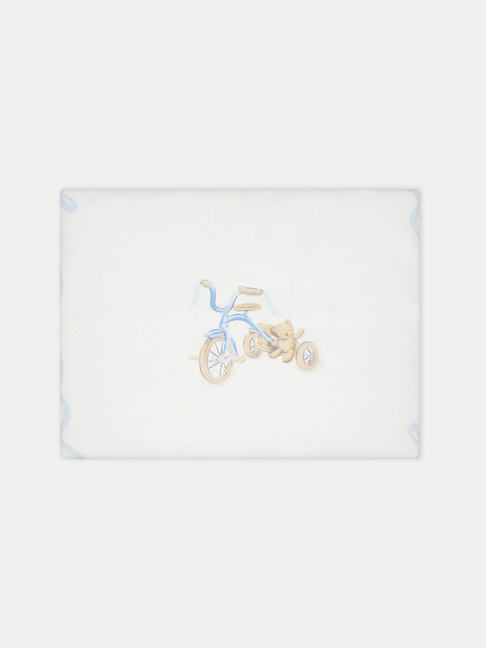 Coperta bianca per neonato con pois e stampa triciclo,Monnalisa,22B004 2004 0152