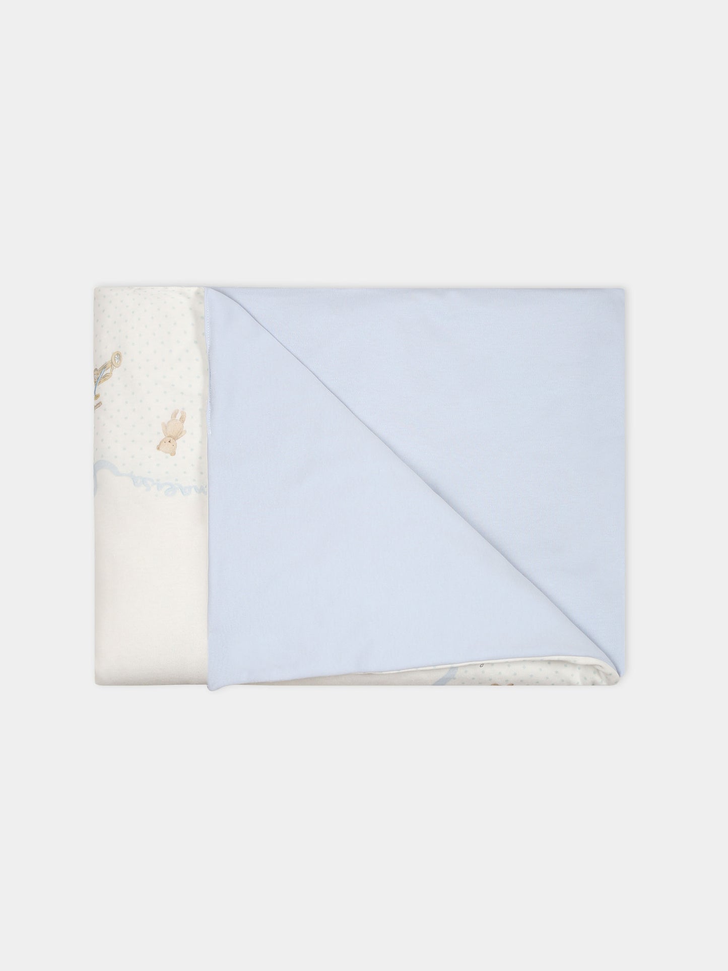 Coperta bianca per neonato con pois e stampa triciclo,Monnalisa,22B004 2004 0152