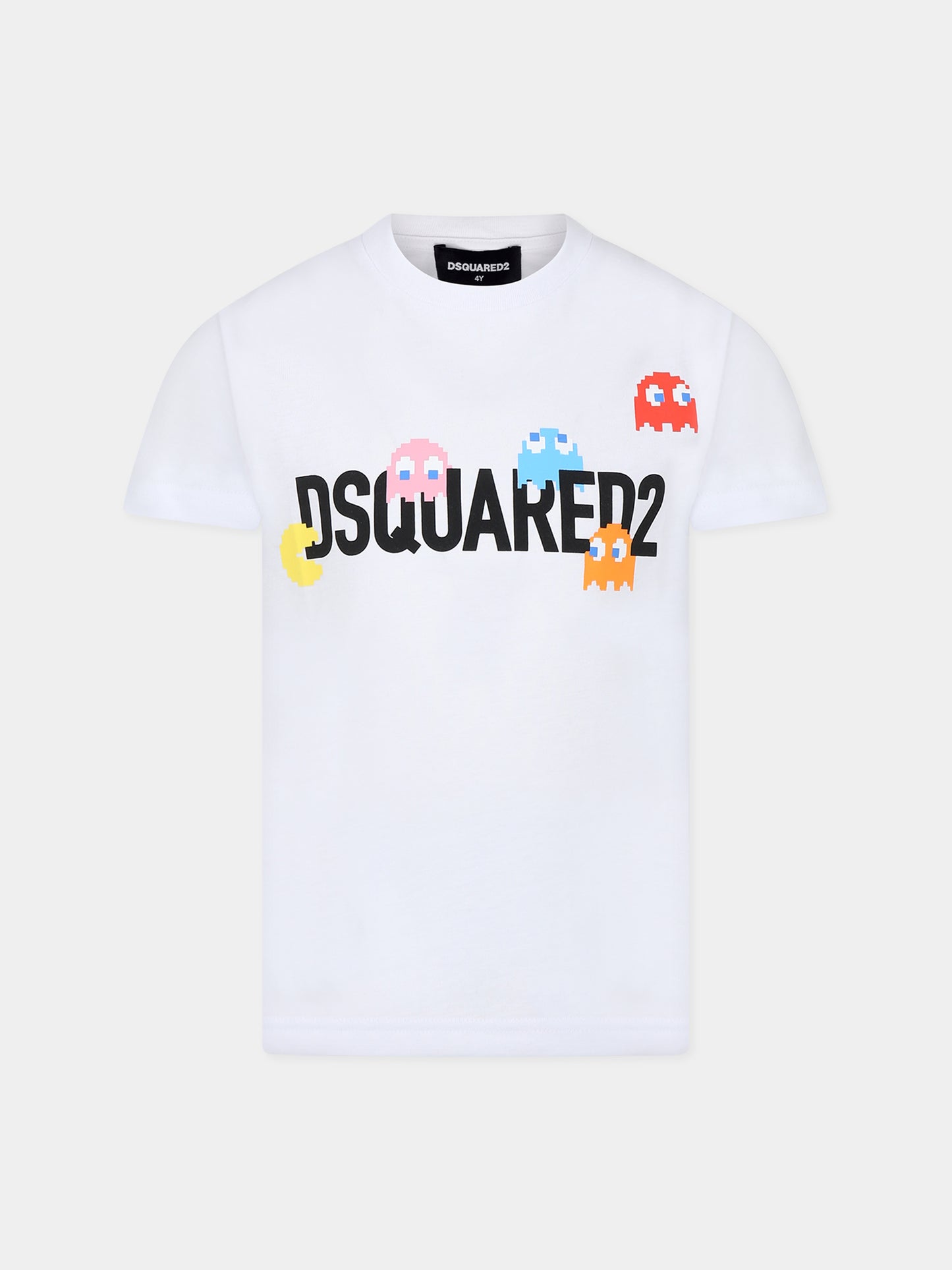 T-shirt bianca per bambini con logo e stampa,Dsquared2,DQ2166 D00MV DQ100