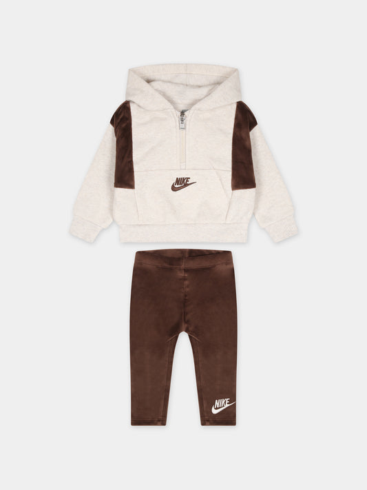 Completo beige per neonata con logo,Nike,16L407 X2O