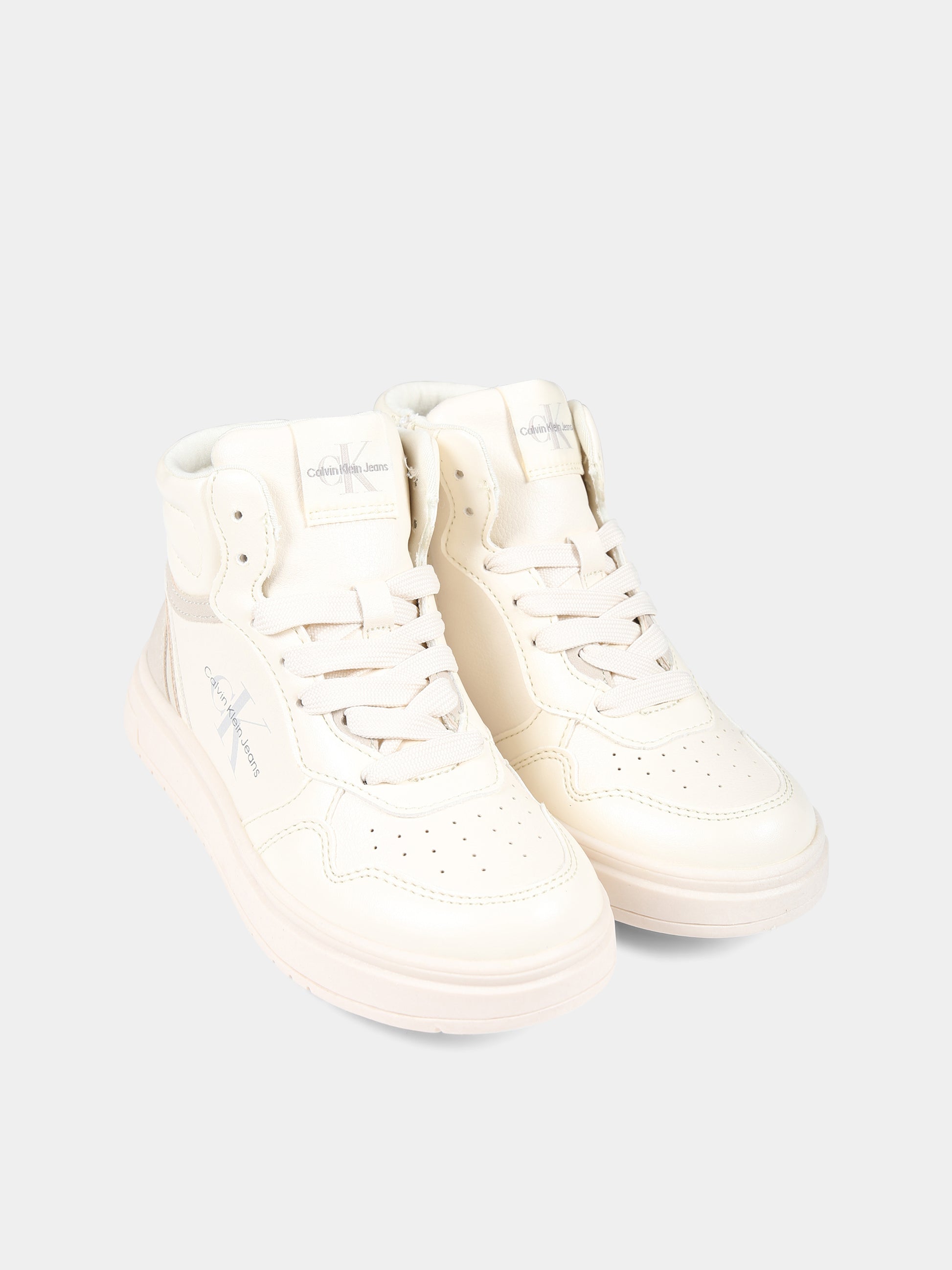 Sneakers avorio per bambina con logo,Calvin Klein Kids,V3A9 80661 1355A479