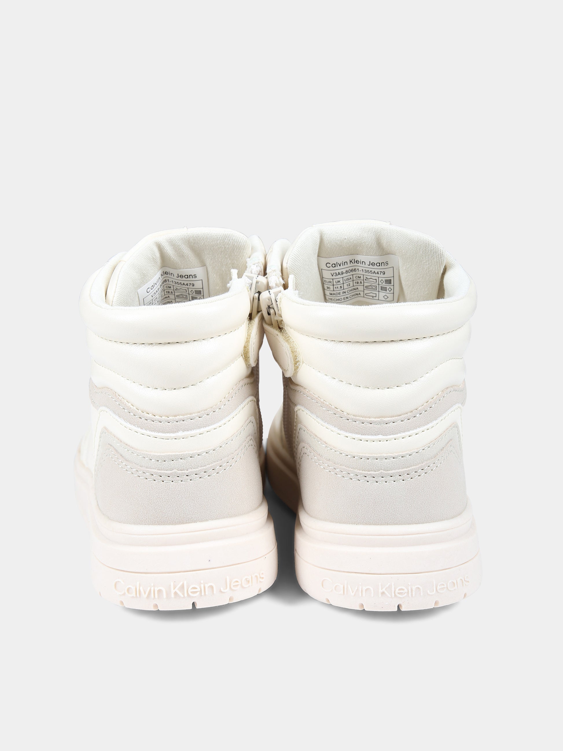 Sneakers avorio per bambina con logo,Calvin Klein Kids,V3A9 80661 1355A479