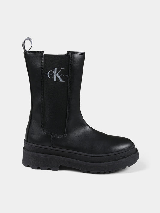Stivali neri per bambina con logo,Calvin Klein Kids,V4A5 80707 0036999