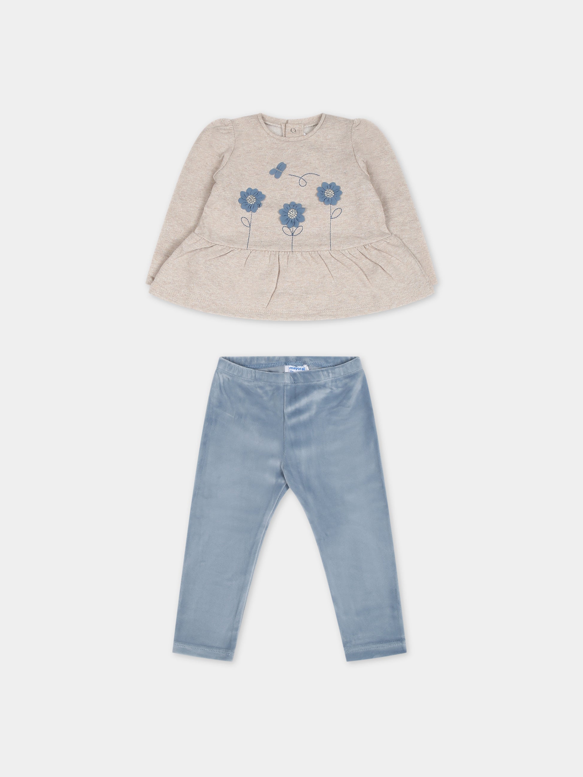 Completo beige per neonata con fiori,Mayoral,2765 087