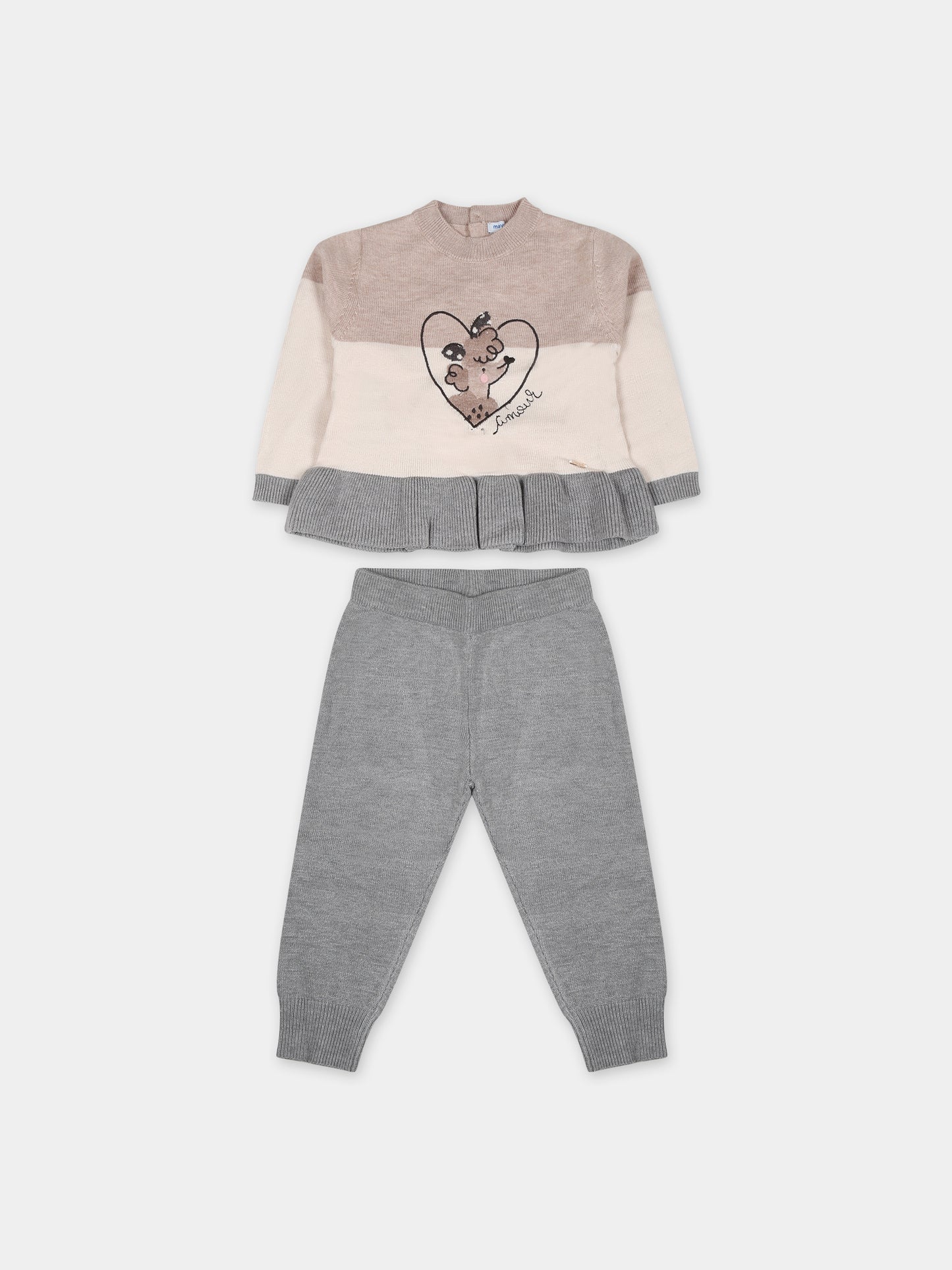 Completo grigio per neonata con cane e scritta,Mayoral,2528 069