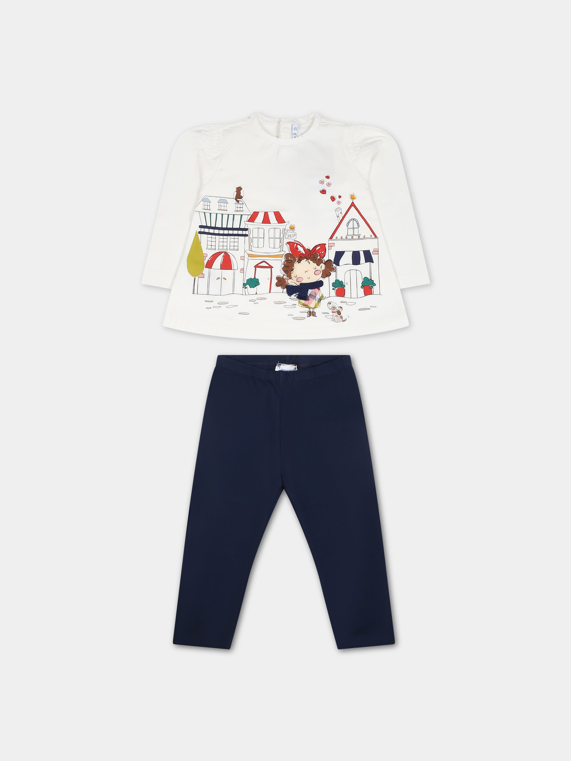 Completo bianco per neonata con stampa bambina,Mayoral,2768 086