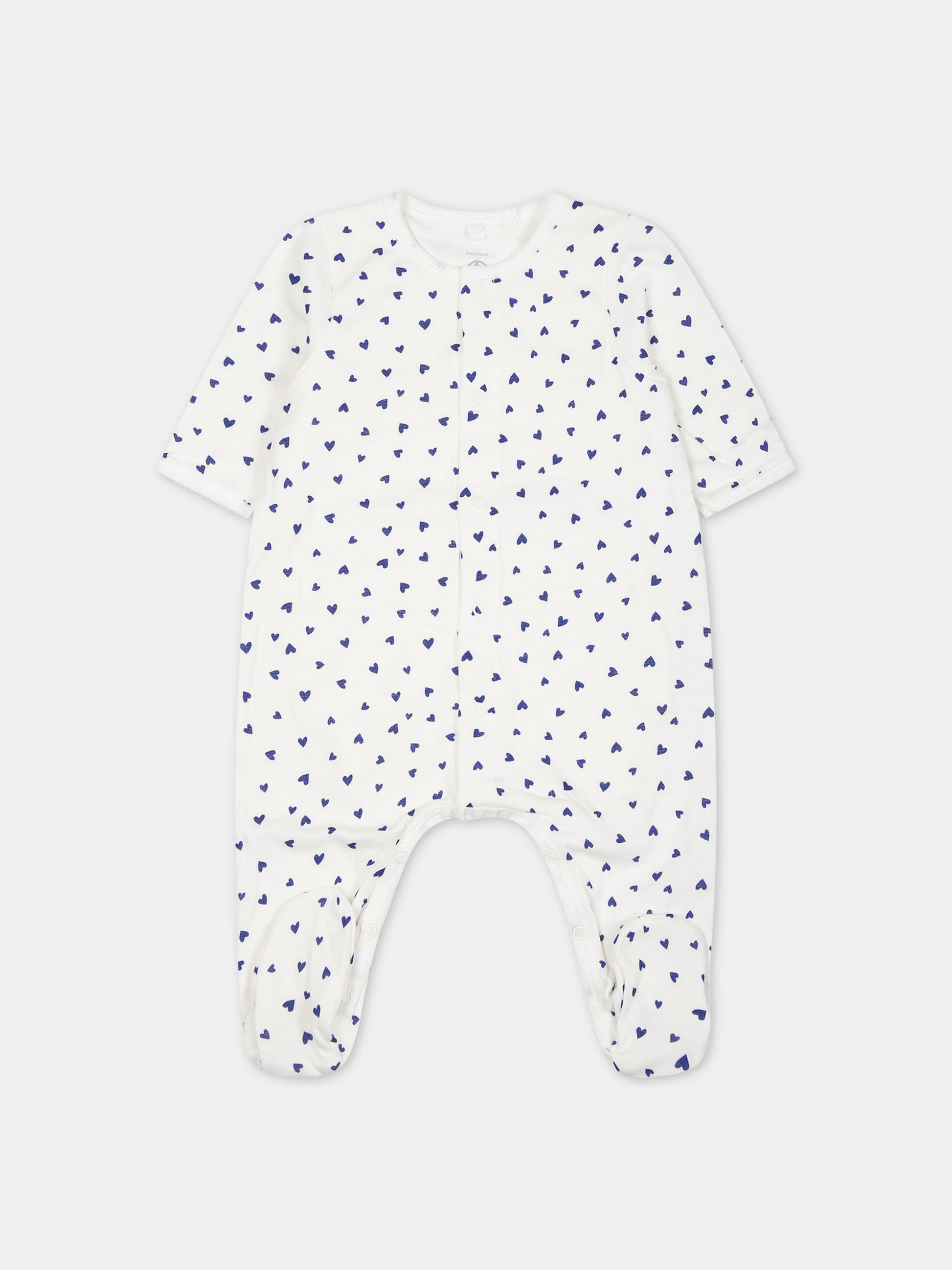 Tutina bianca per neonata con cuori blu,Petit Bateau,A087P 01