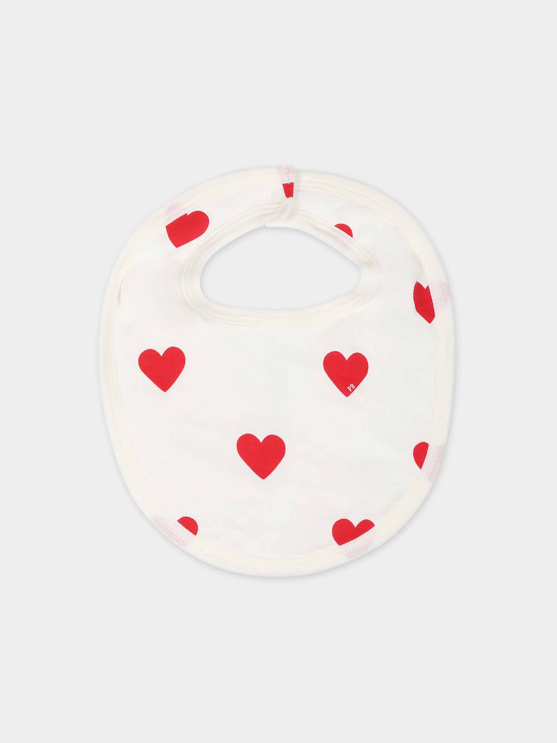 Set bavaglini bianco per neonata con cuori e righe,Petit Bateau,A08JC 03