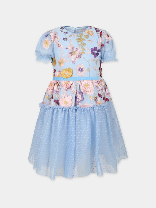 Vestito celeste per bambina con fiori,Eirene,FW232404