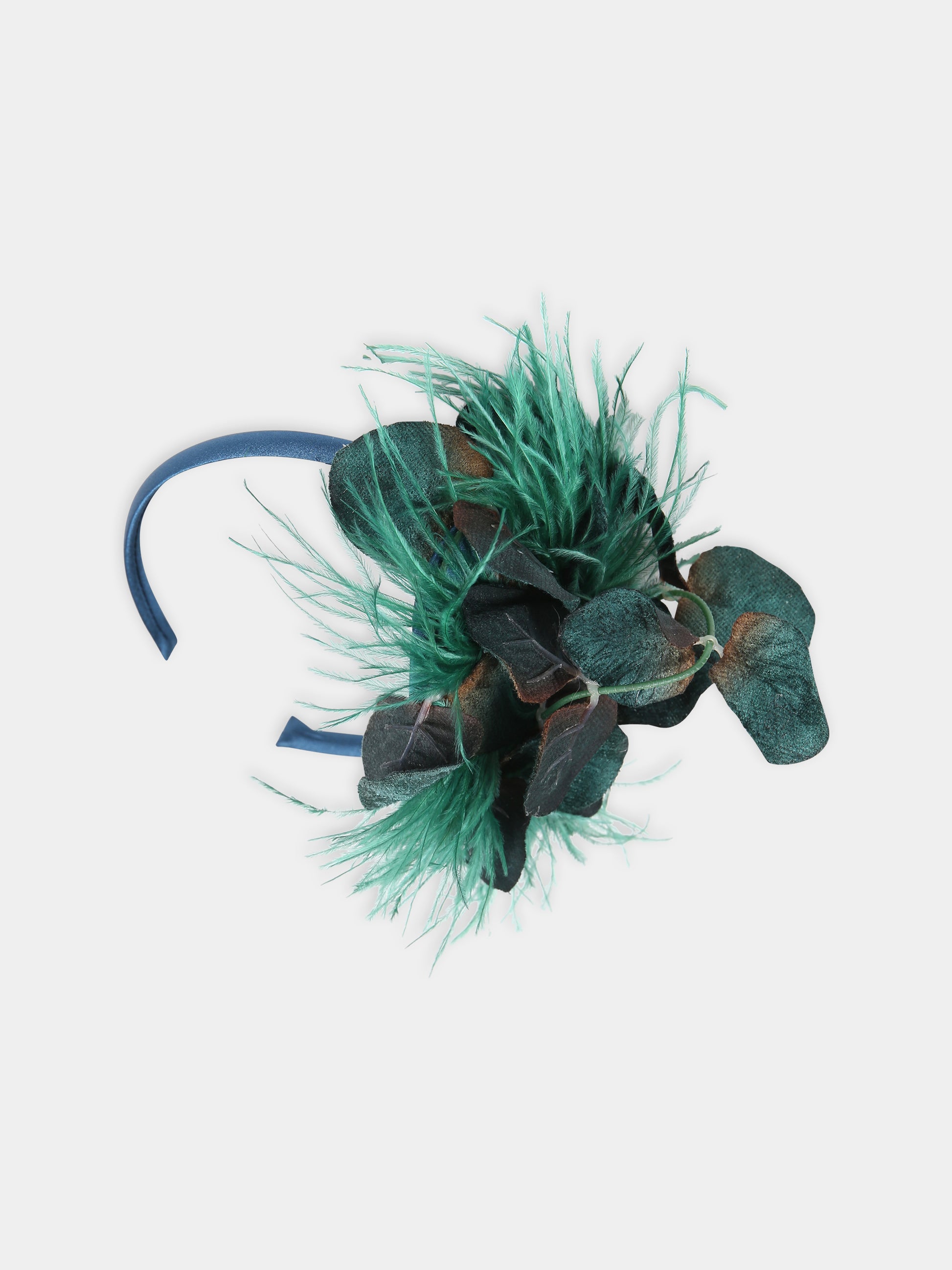 Cerchietto verde per bambina con piume,Eirene,FW2324H37