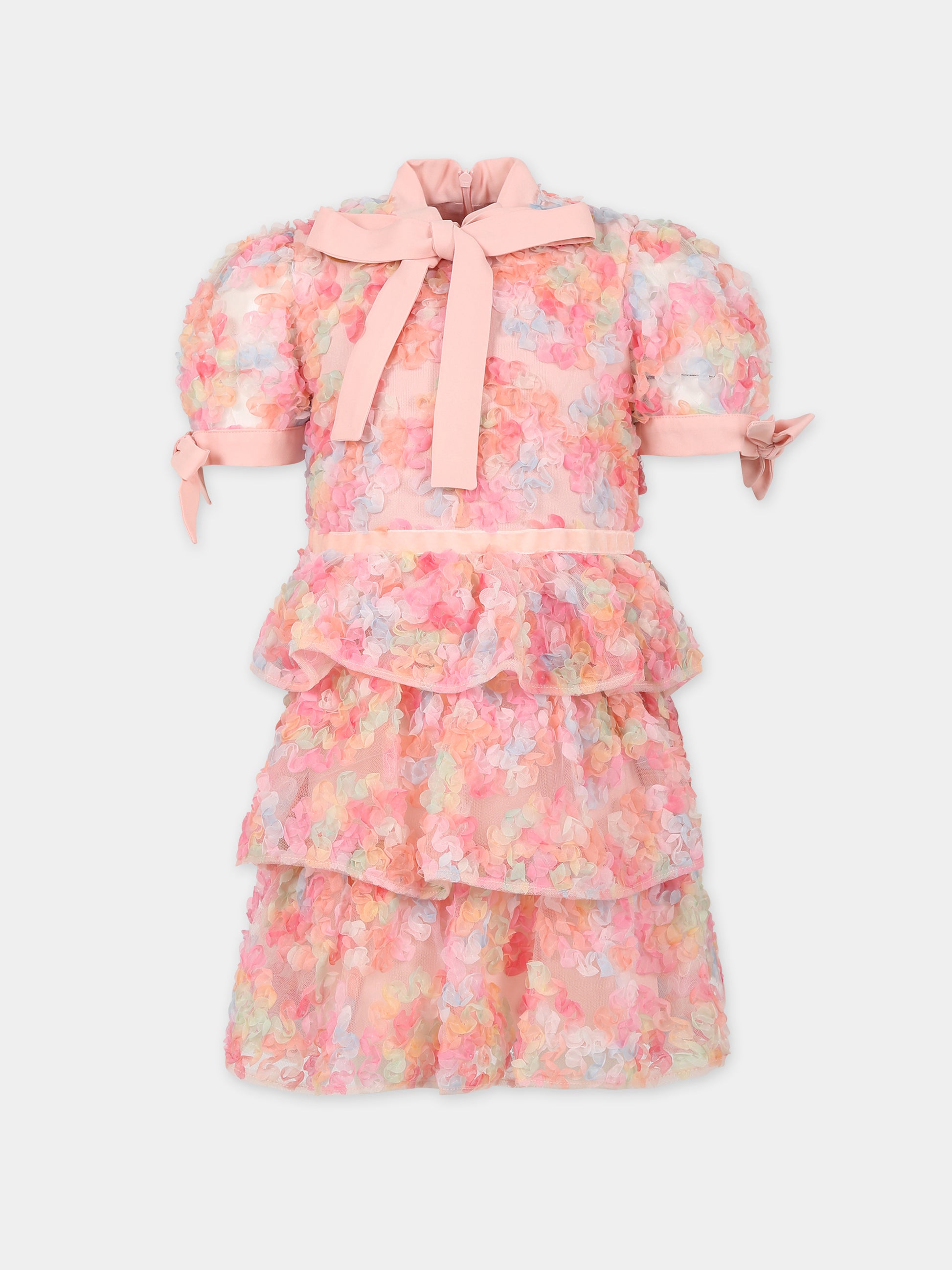 Vestito rosa per bambina con fiori,Eirene,FW2324101
