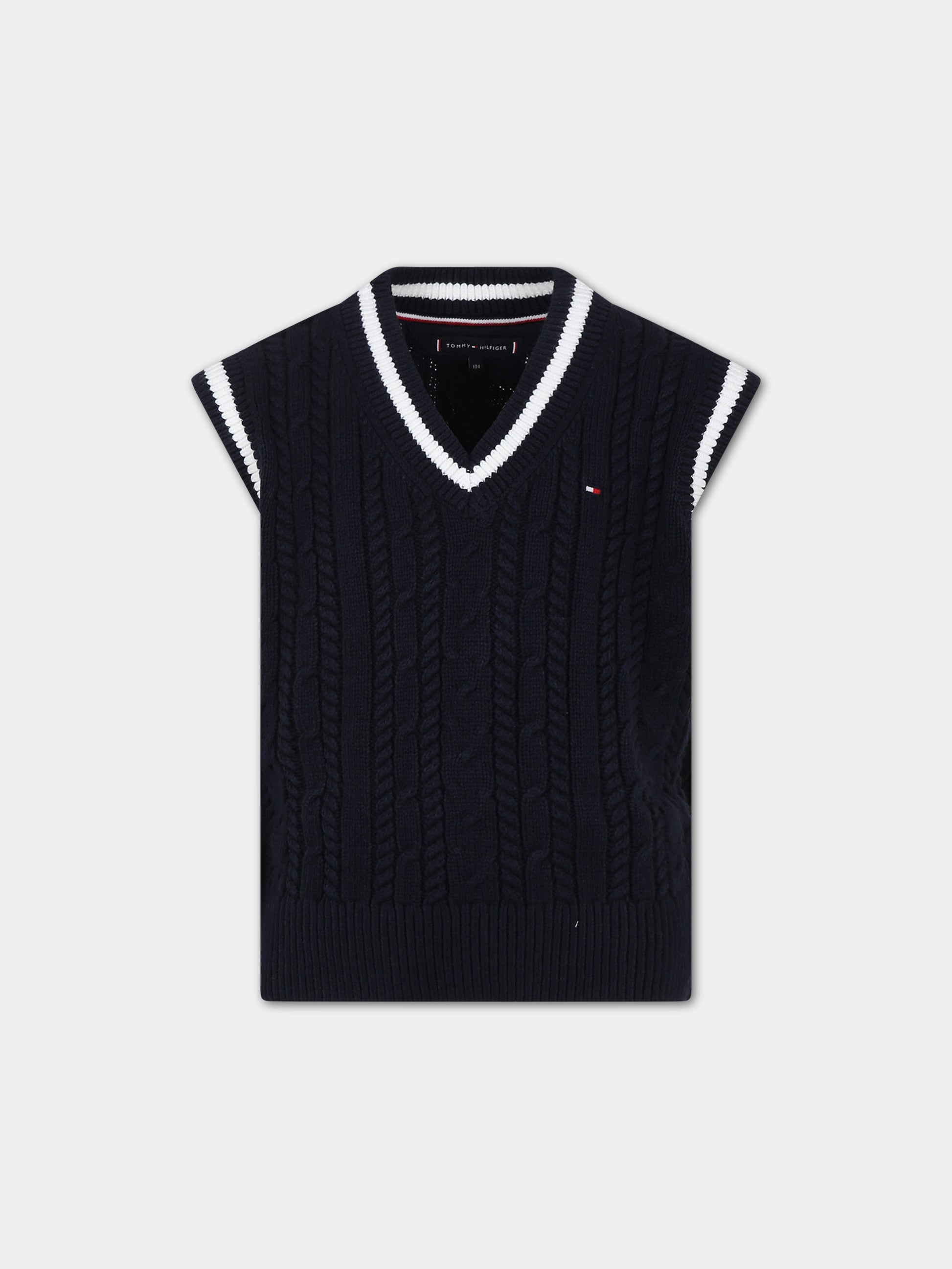 Maglia gilet blu per bambino con iconica bandierina,Tommy Hilfiger Junior,23WMTHKB0KB08510T DW5