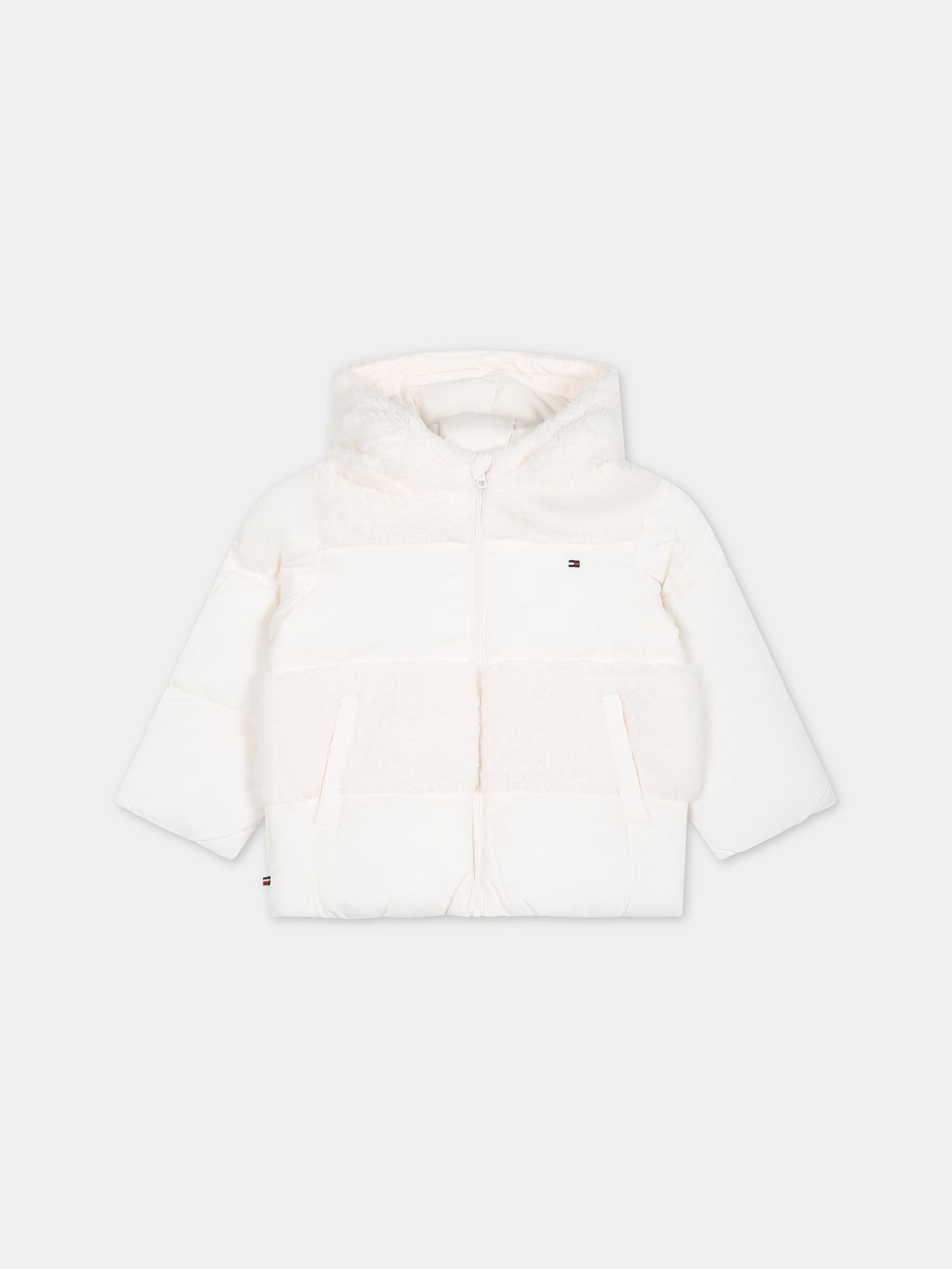 Piumino avorio per neonati con iconica bandierina,Tommy Hilfiger Junior,23WMTHKN0KN01723J YBH