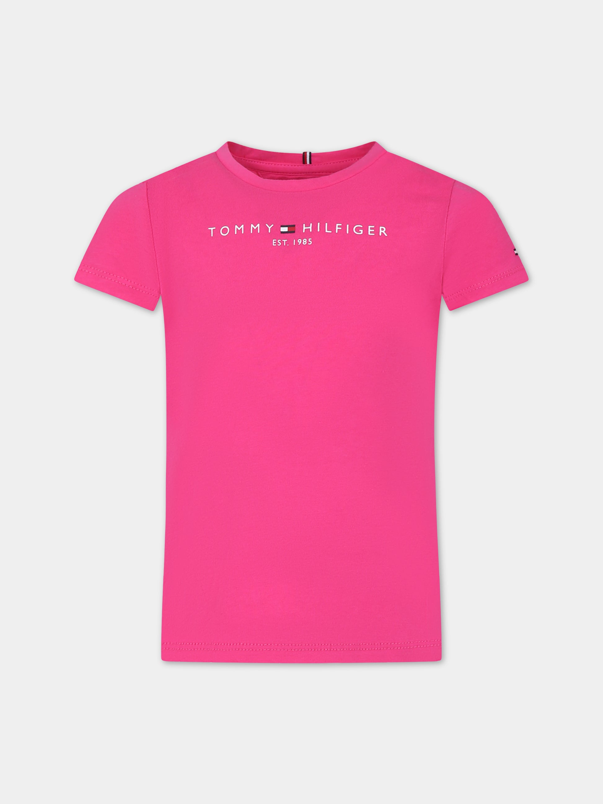 T-shirt fucsia per bambina con logo,Tommy Hilfiger Junior,23WMTHKG0KG05242J TP1