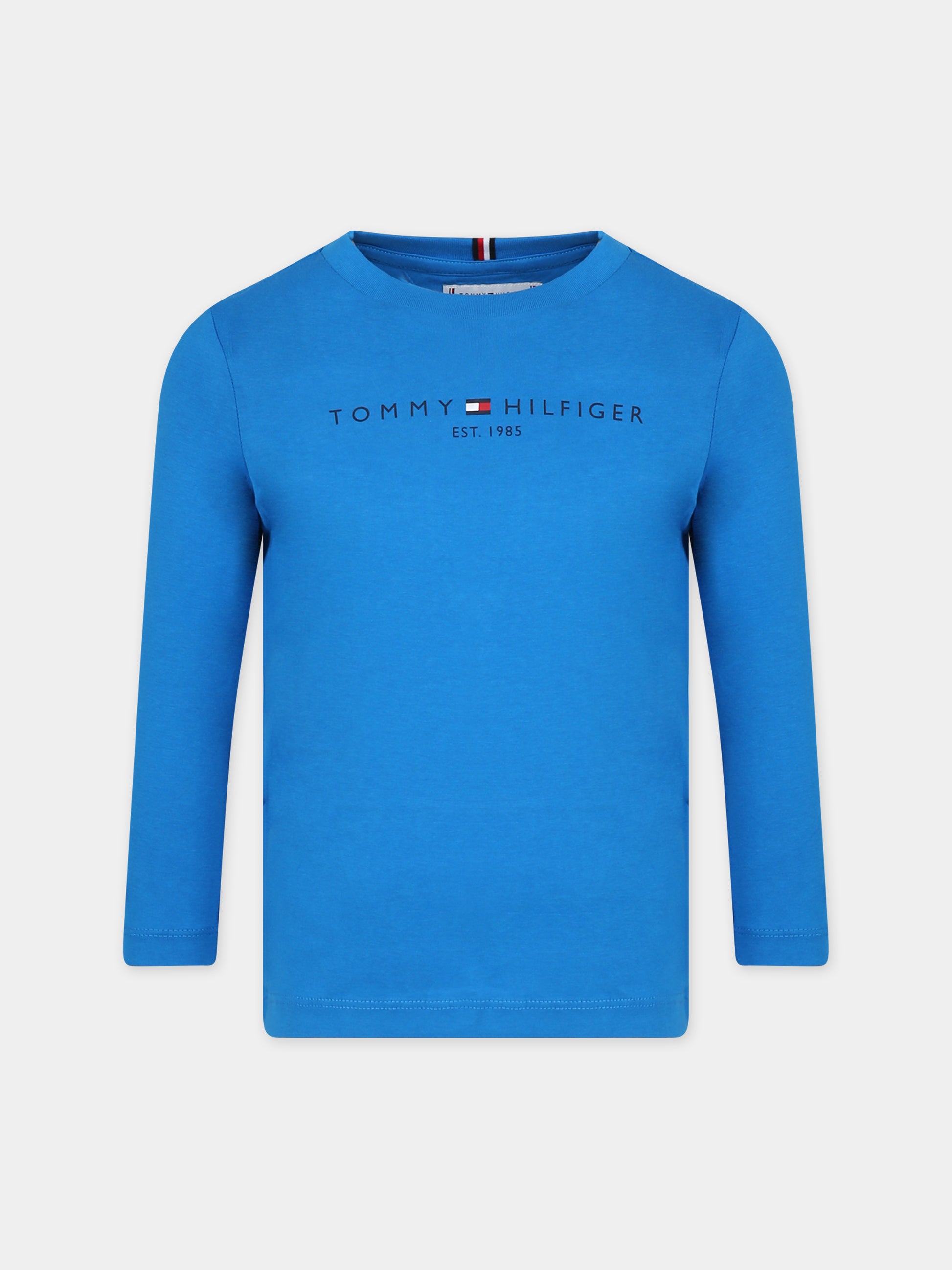 T-shirt azzurra per bambini con logo,Tommy Hilfiger Junior,23WMTHKS0KS00202T CZU