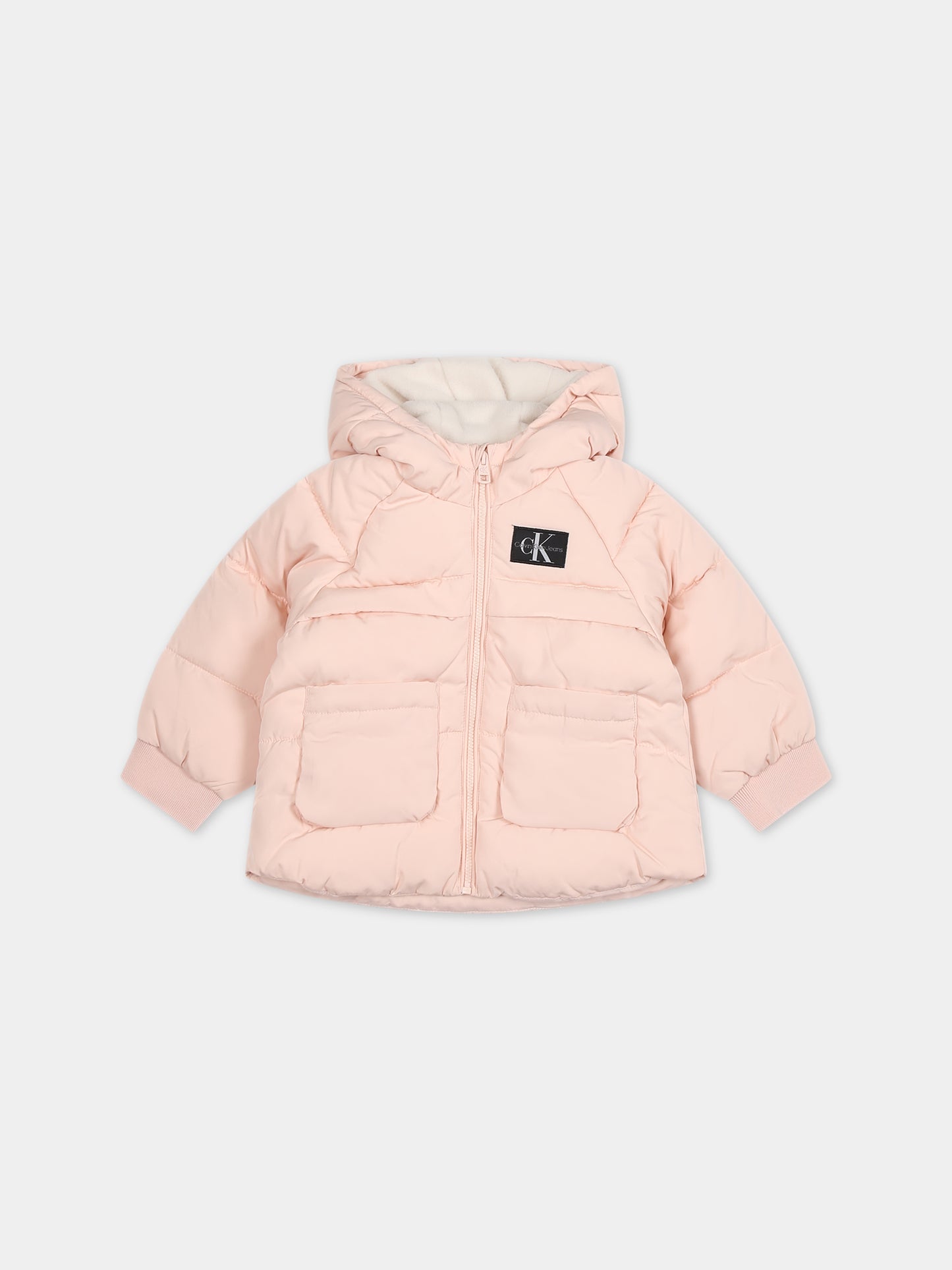Piumino rosa per neonata con logo,Calvin Klein Kids,23WMCKIN0IN00126 TLT