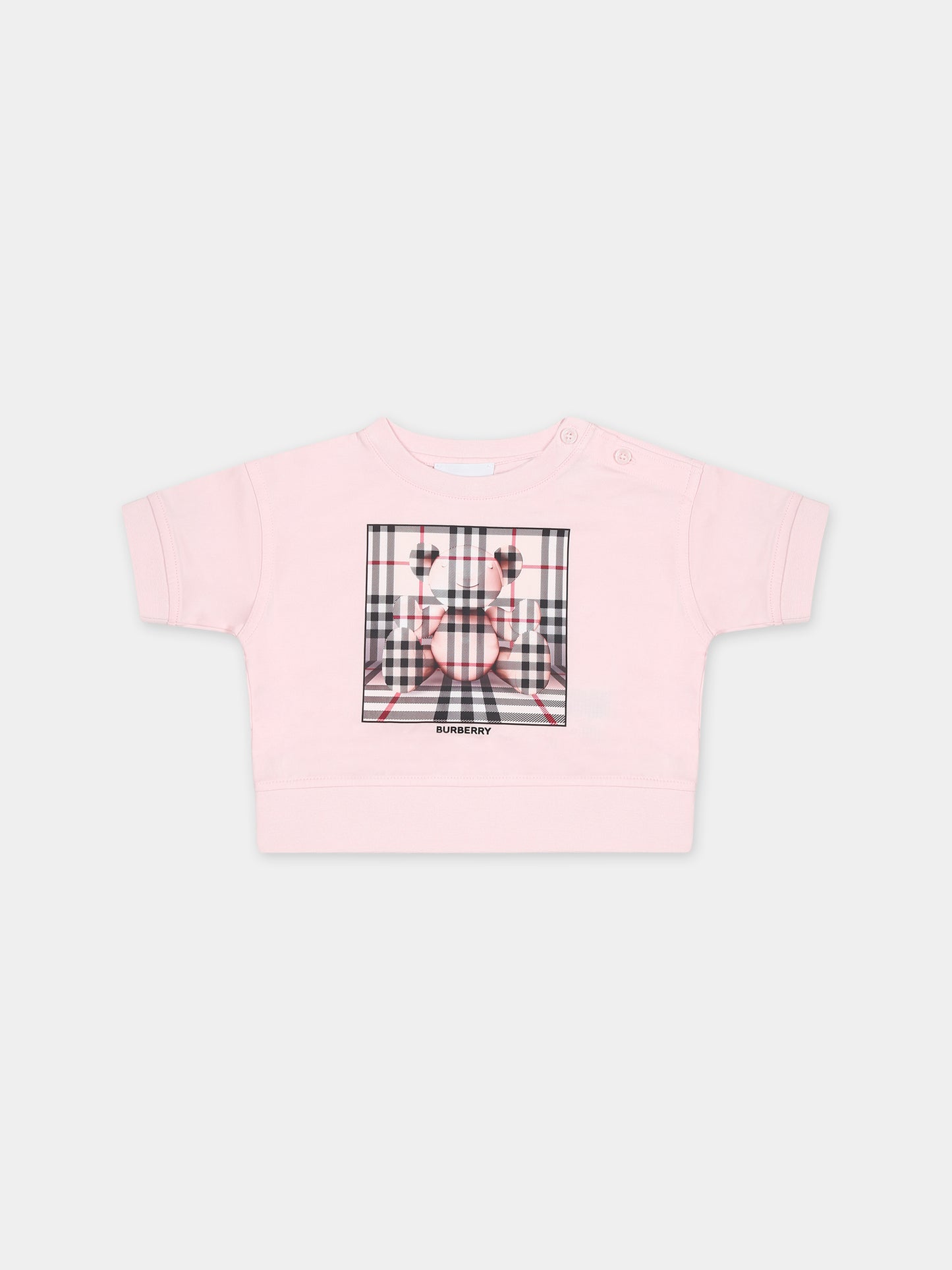 T-shirt rosa per neonata con stampa logo,Burberry Kids,8072762