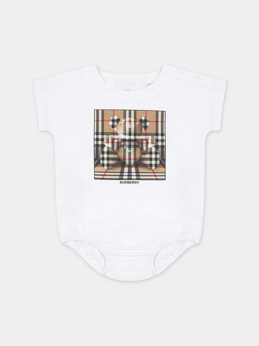 Body bianco per neonati con stampa logo,Burberry Kids,8069721
