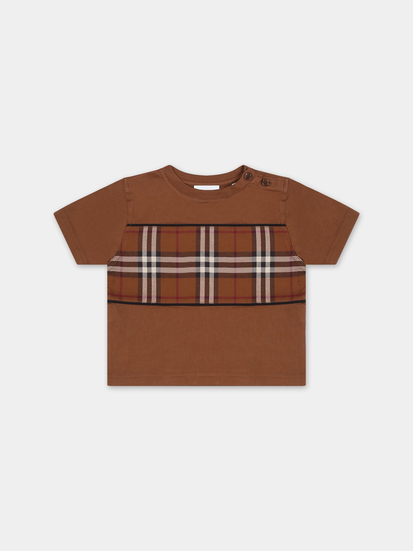 T-shirt marrone per neonato con iconico check,Burberry Kids,8070182