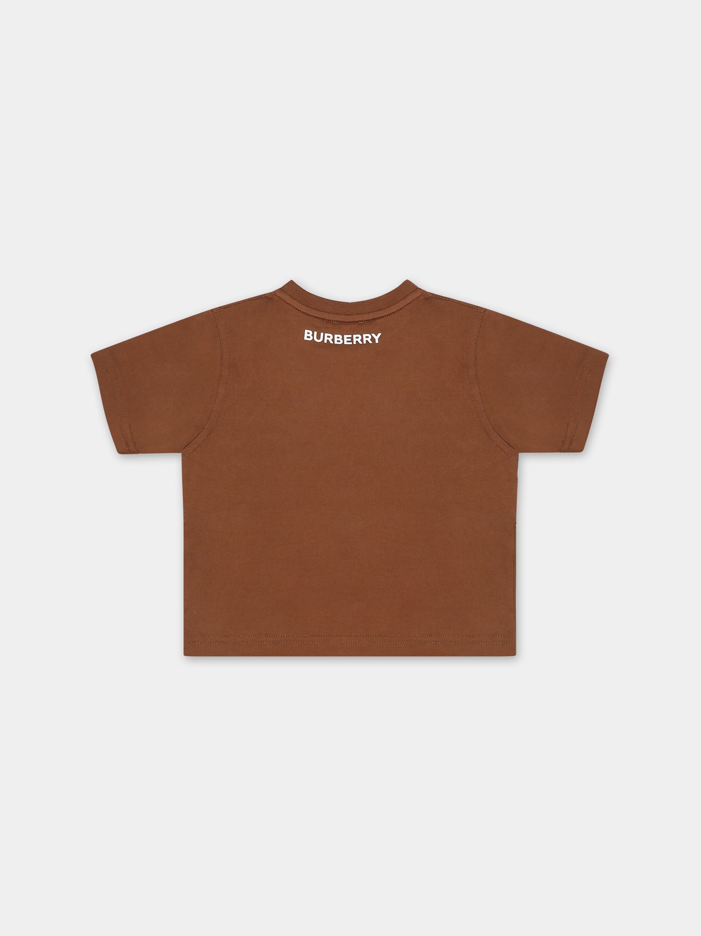 T-shirt marrone per neonato con iconico check,Burberry Kids,8070182