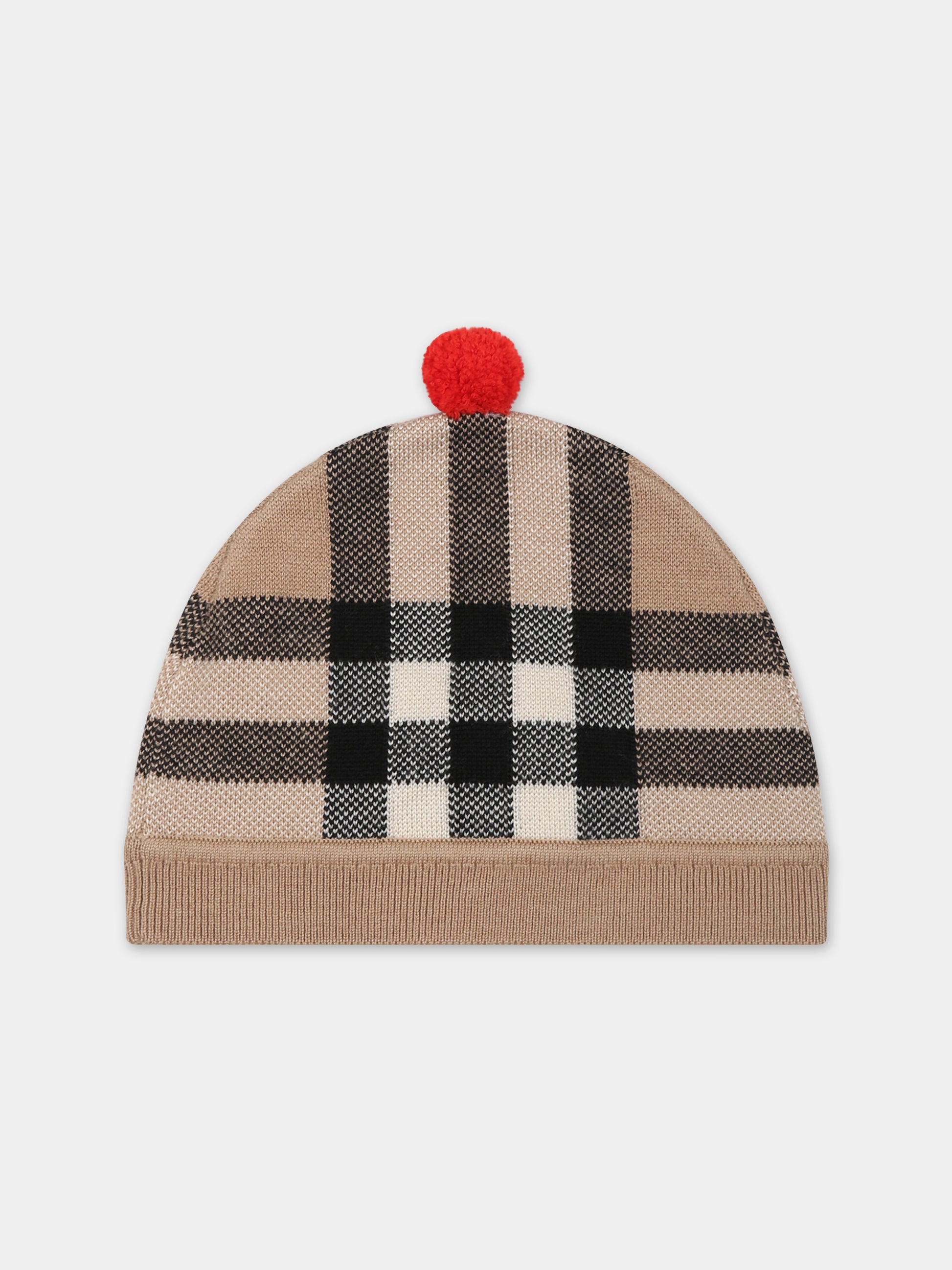 Berretto beige per neonato con check vintage,Burberry Kids,8068581