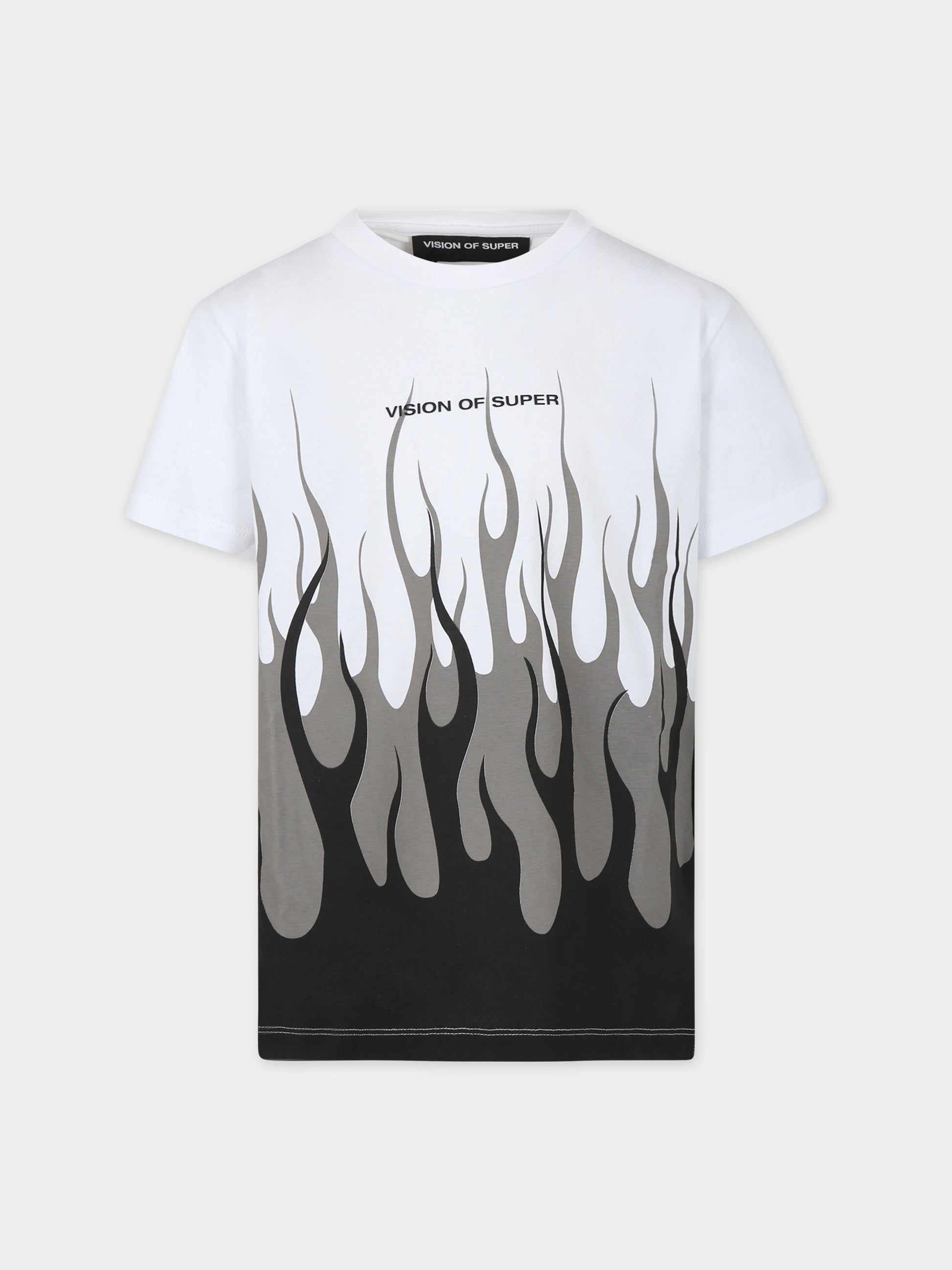 T-shirt bianca per bambino con fiamme,Vision Of Super,TSV4304J BIANCO
