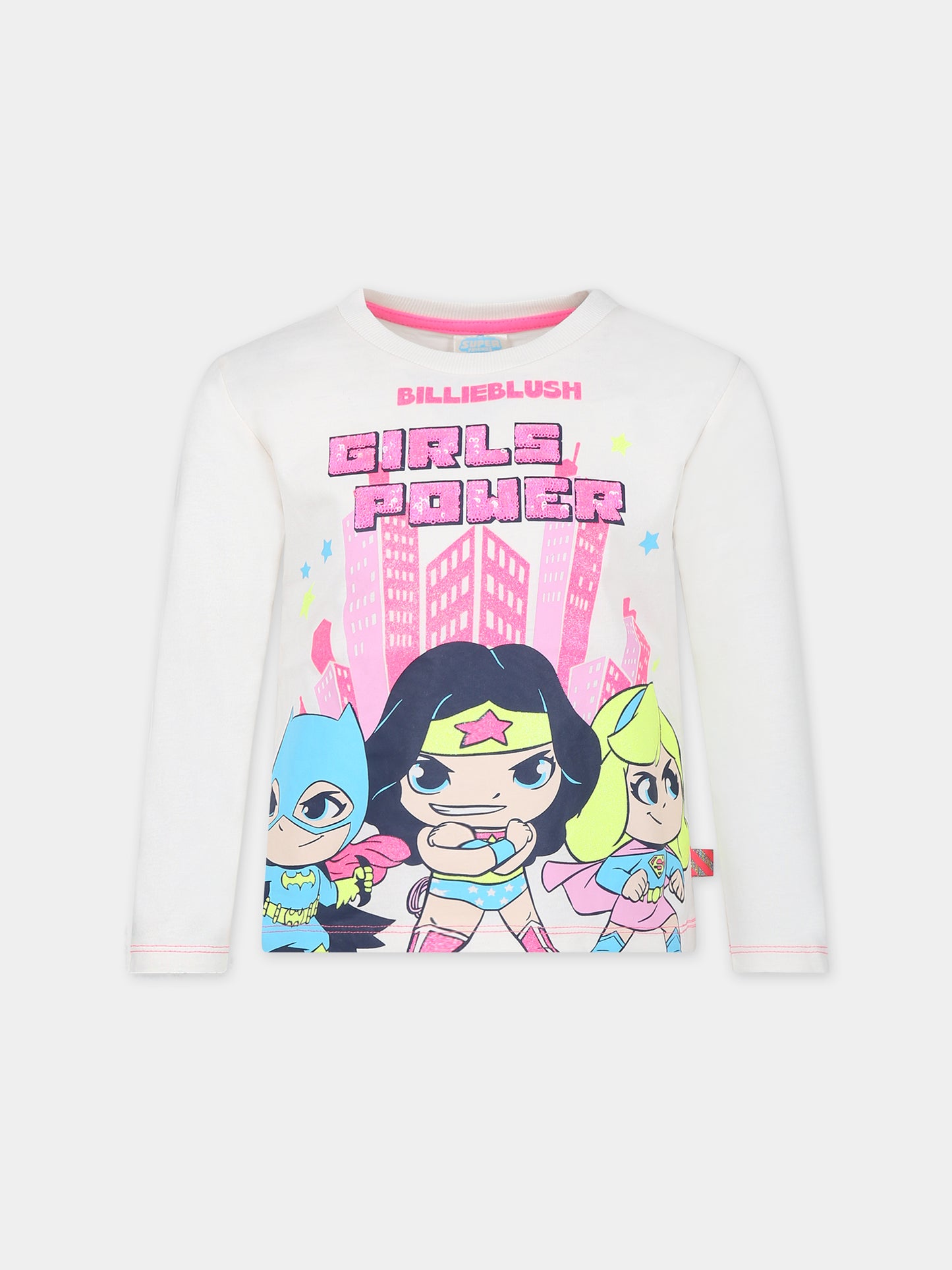 T-shirt avorio per bambina con stampa Wonder Woman,Billieblush,U20022 121