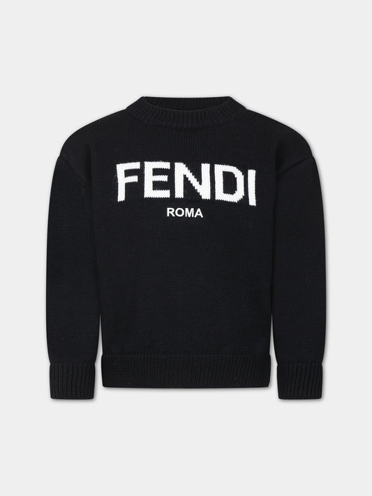 Maglione nero con logo per bambini,Fendi Kids,JUG147 AOCH F0GME